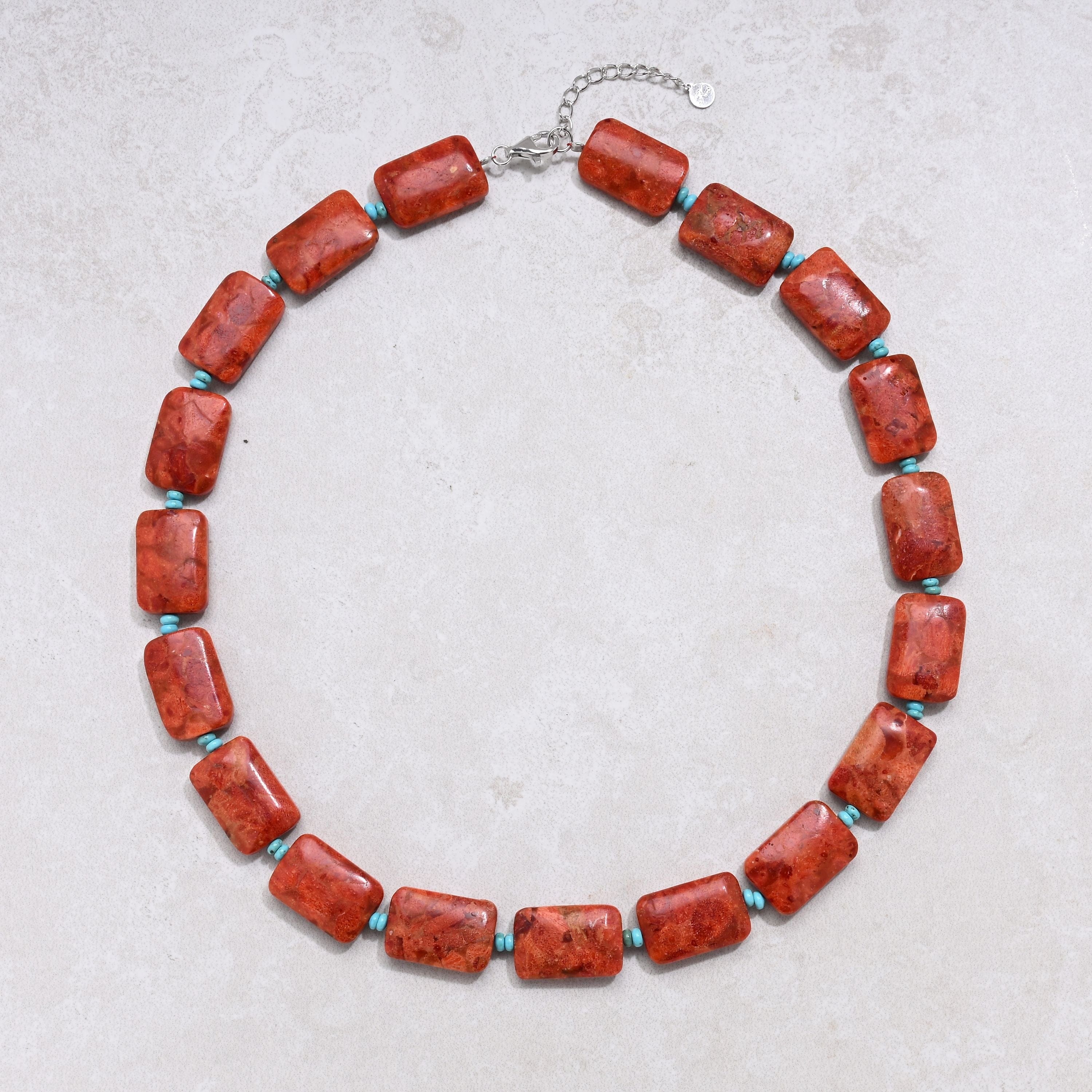 KALIFANO Gemstone Jewelry 22" Red Coral & Howlite Turquoise Gemstone Necklace with Sterling Silver Clasp 925N-19-RCTQ
