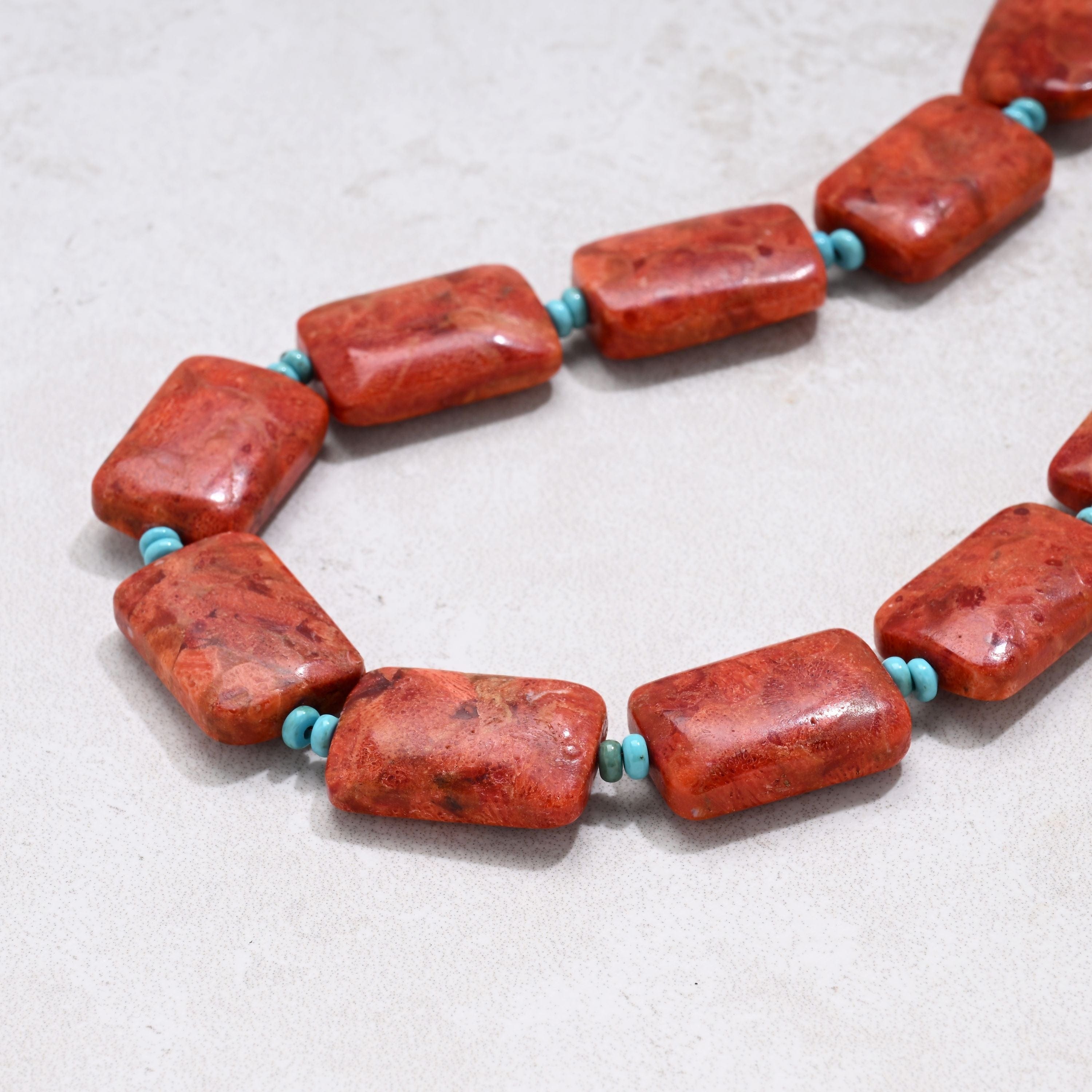KALIFANO Gemstone Jewelry 22" Red Coral & Howlite Turquoise Gemstone Necklace with Sterling Silver Clasp 925N-19-RCTQ