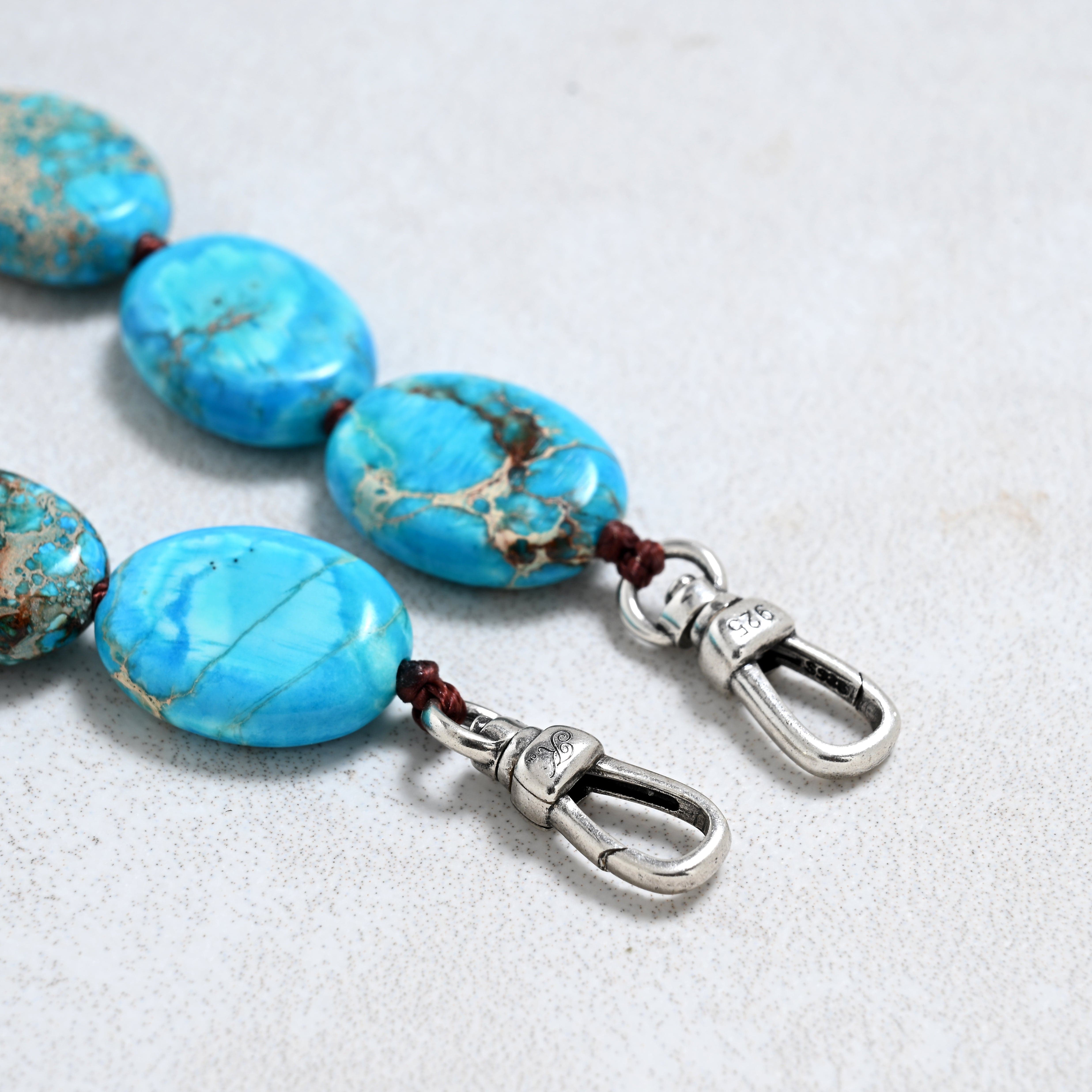 KALIFANO Gemstone Jewelry 22" Turquoise Gemstone Necklace with Sterling Silver Clasp 925N-24-TQ