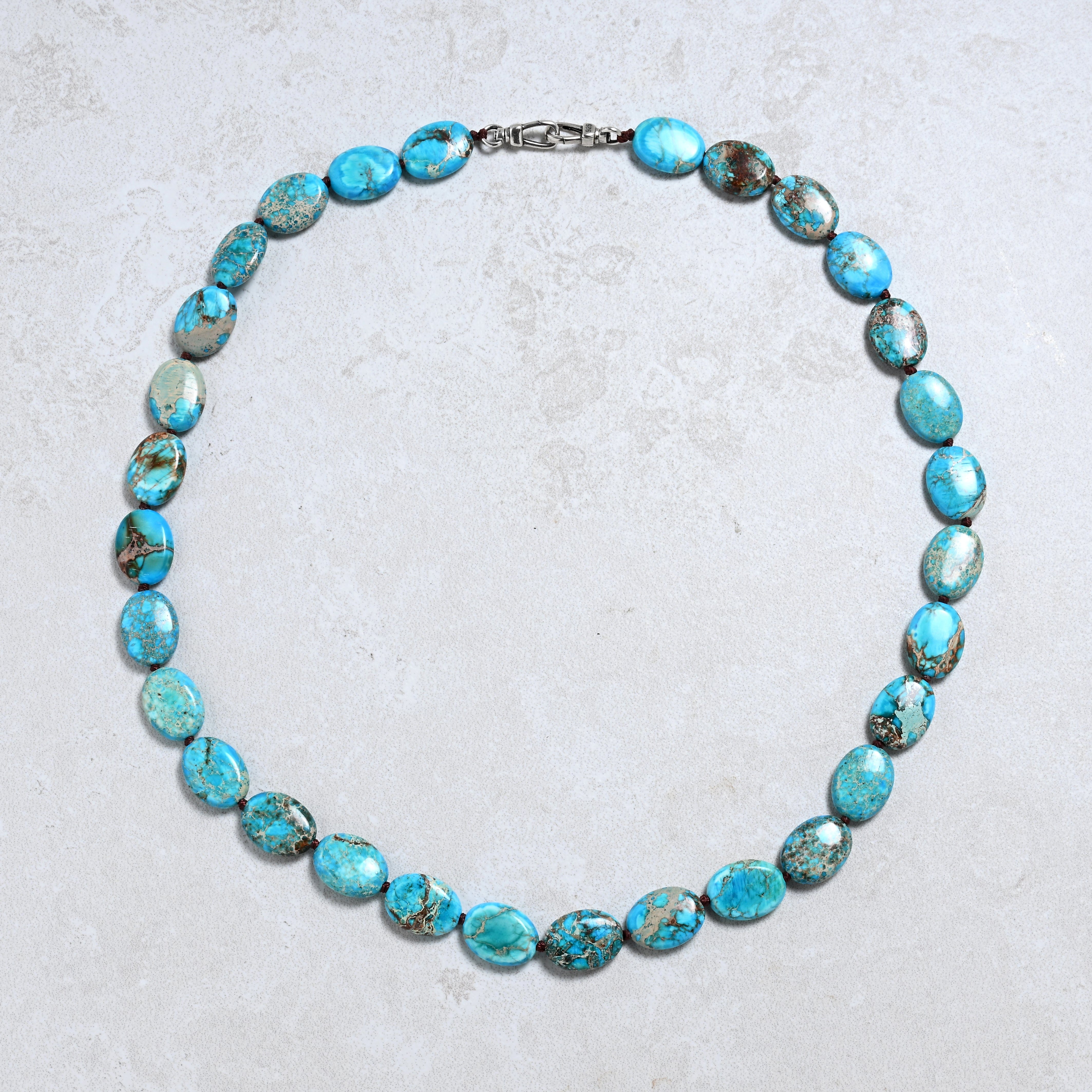 KALIFANO Gemstone Jewelry 22" Turquoise Gemstone Necklace with Sterling Silver Clasp 925N-24-TQ