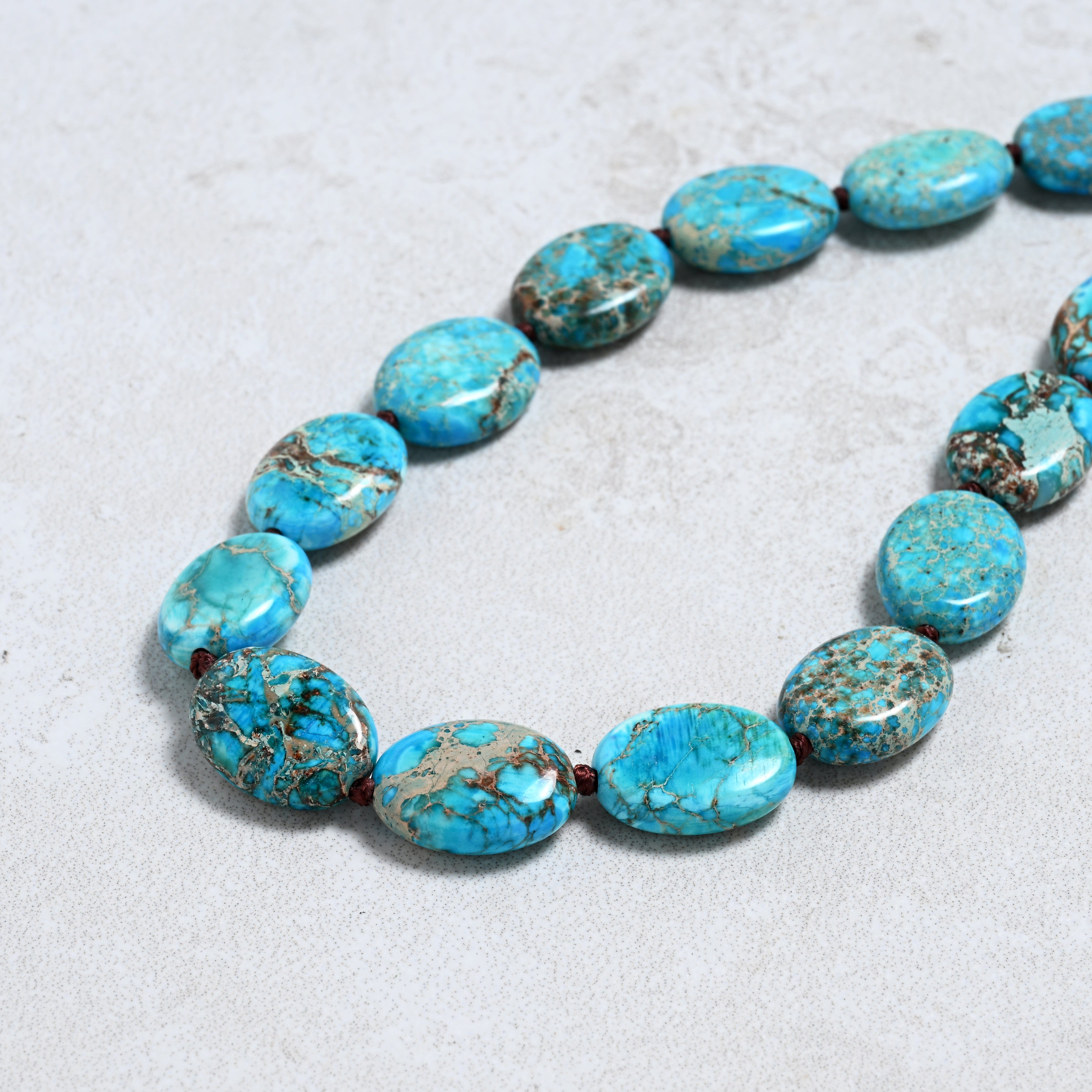 KALIFANO Gemstone Jewelry 22" Turquoise Gemstone Necklace with Sterling Silver Clasp 925N-24-TQ