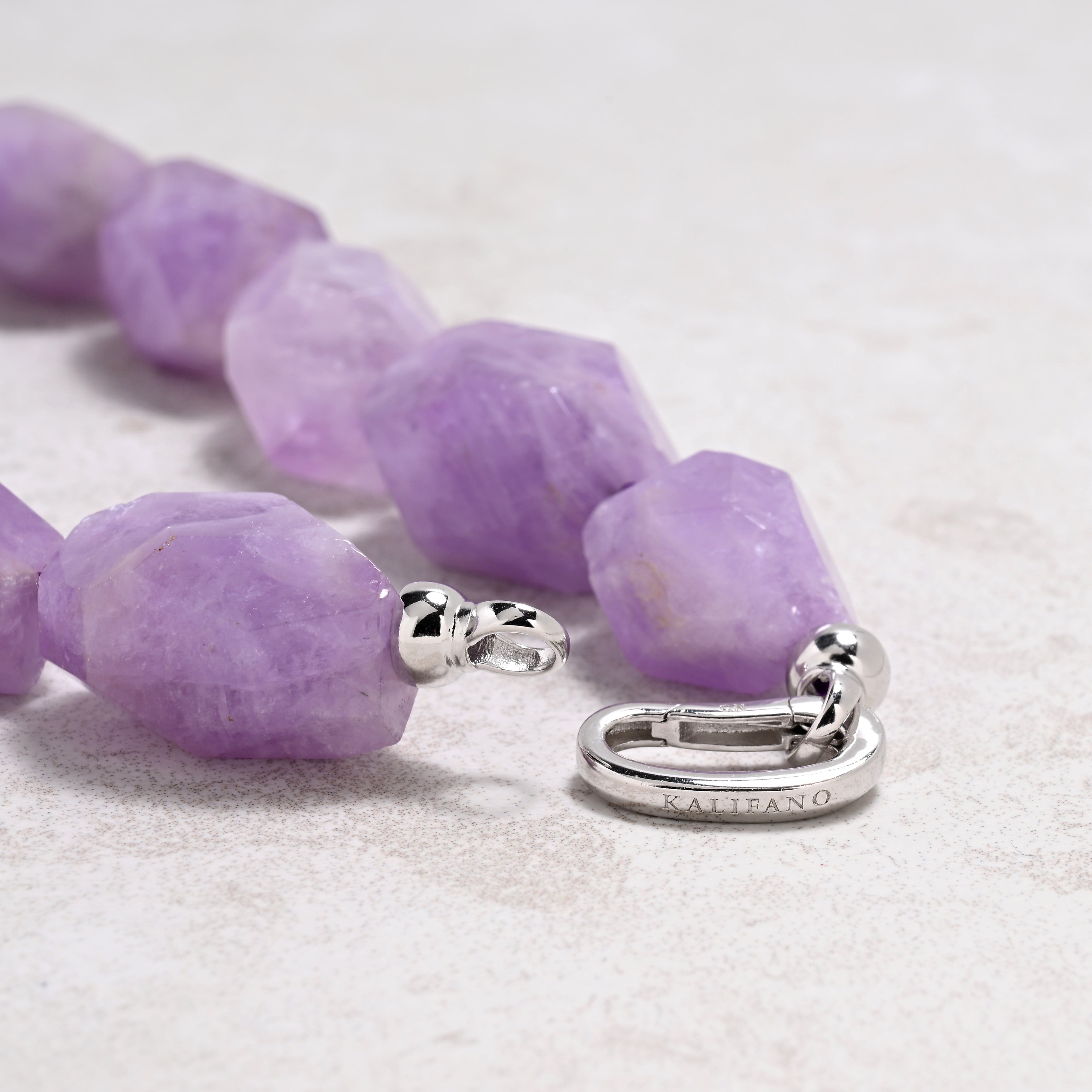 KALIFANO Gemstone Jewelry 22in Amethyst Gemstone Necklace with Sterling Silver Clasp 925N-16-AM