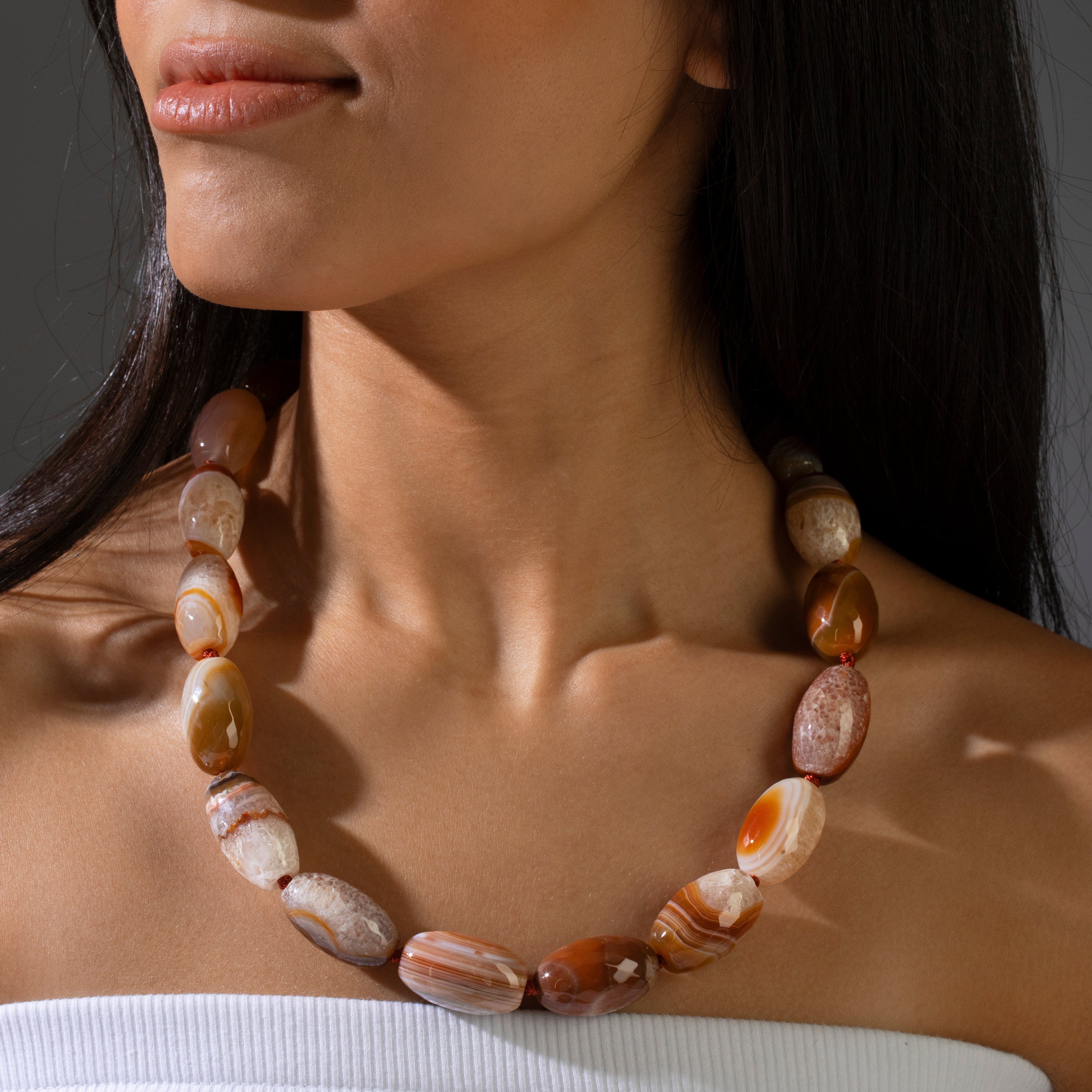 KALIFANO Gemstone Jewelry 22in Carnelian Gemstone Necklace with Sterling Silver Clasp 925N-16-CR