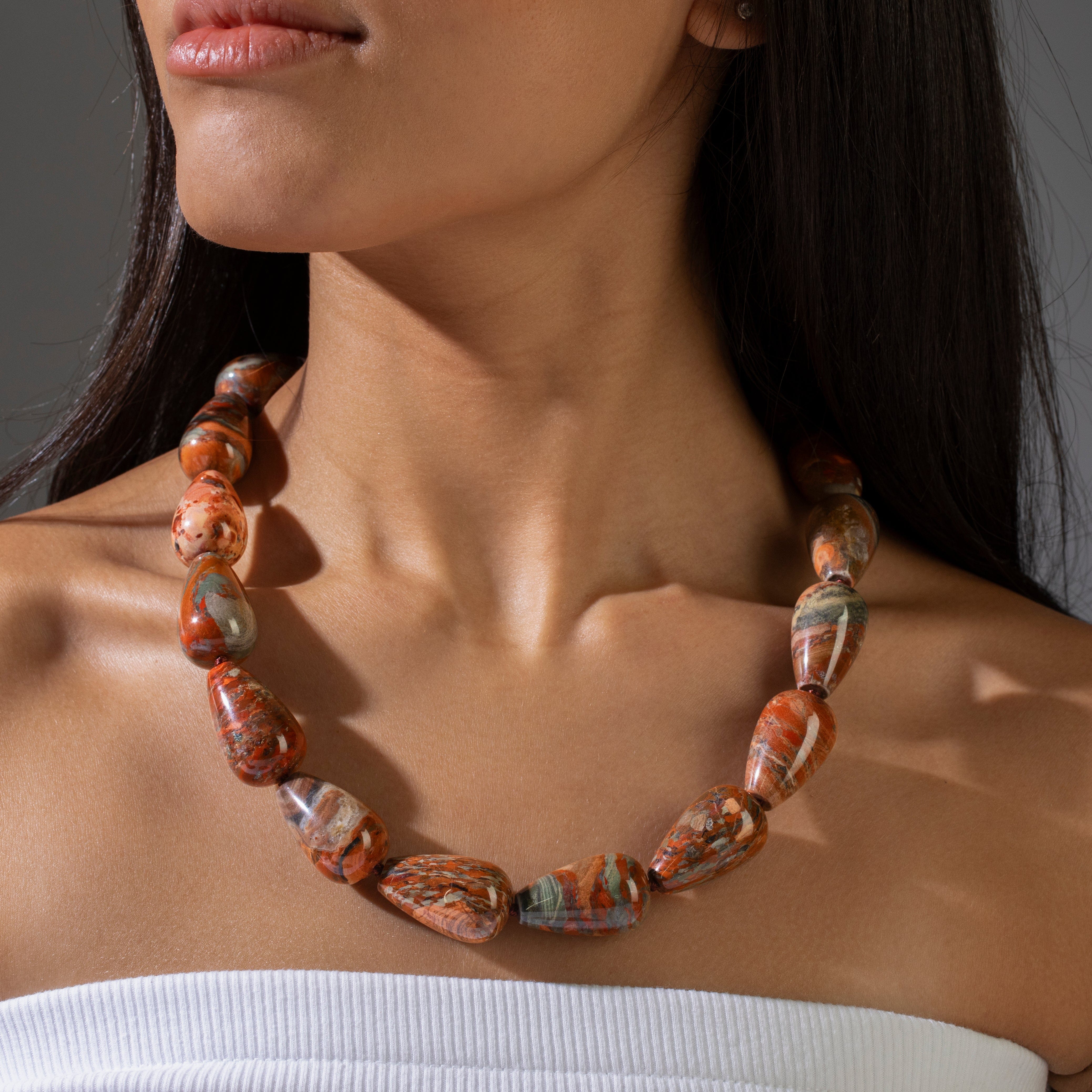 KALIFANO Gemstone Jewelry 22in Red Jasper Gemstone Necklace with Sterling Silver Clasp 925N-16-RJ