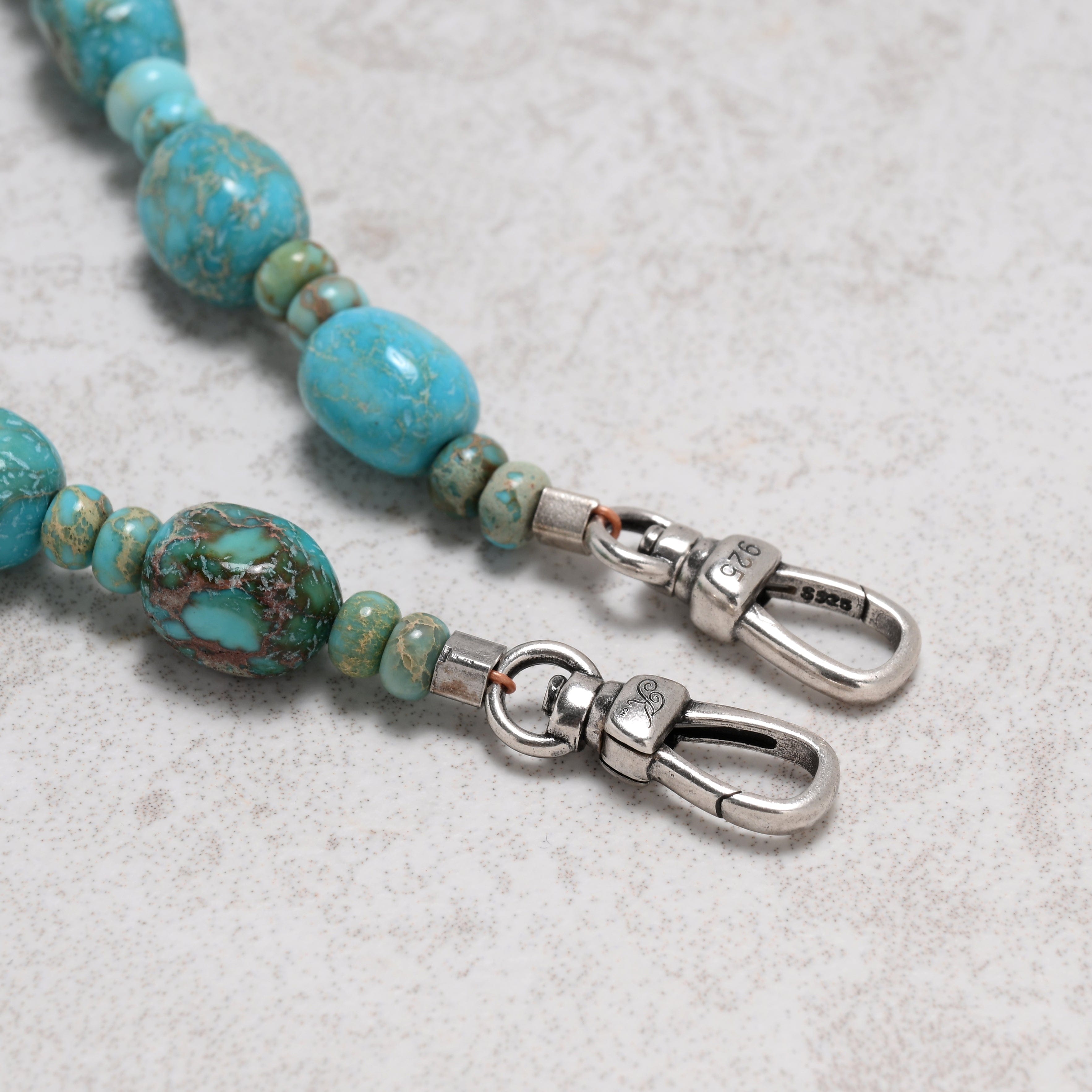 KALIFANO Gemstone Jewelry 34in King Turquoise Gemstone Necklace with Sterling Silver Clasp 925NTQ-34