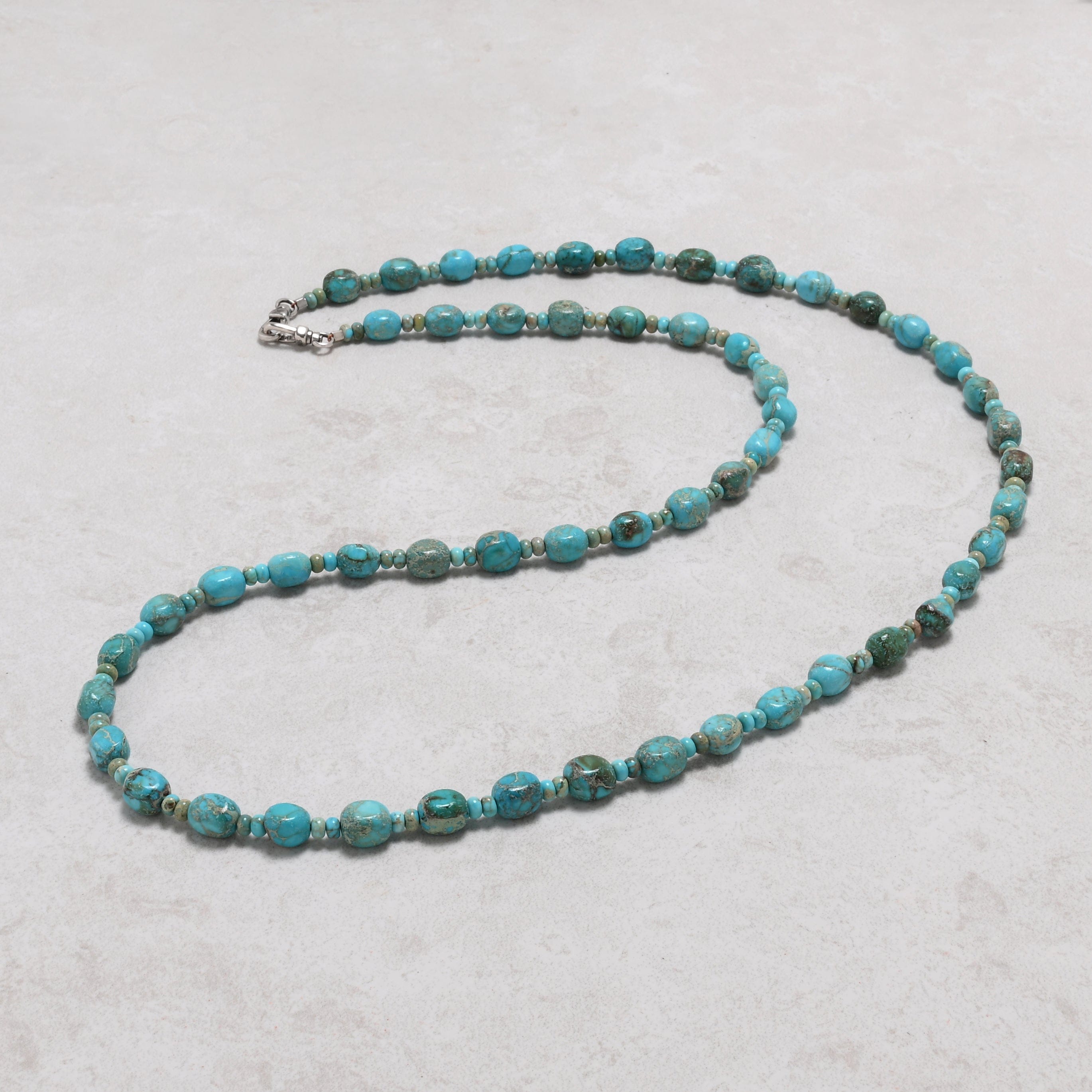KALIFANO Gemstone Jewelry 34in King Turquoise Gemstone Necklace with Sterling Silver Clasp 925NTQ-34