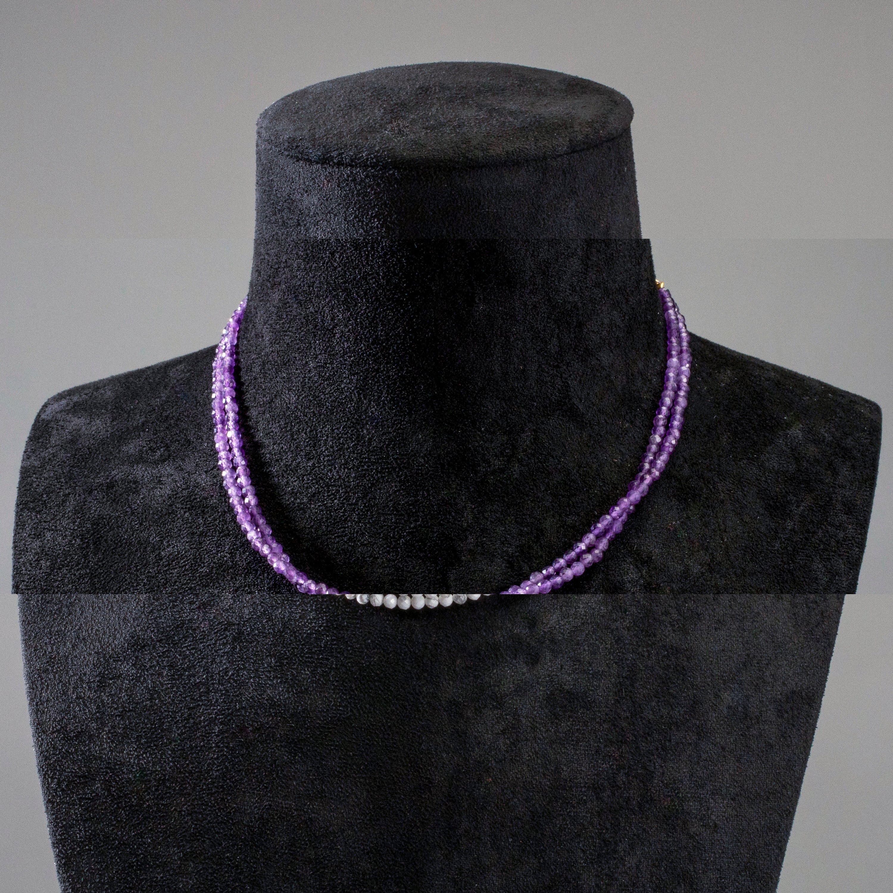 KALIFANO Gemstone Jewelry 3mm Howlite Faceted 31" Necklace / Multi Wrap Bracelet N3-79S-HT