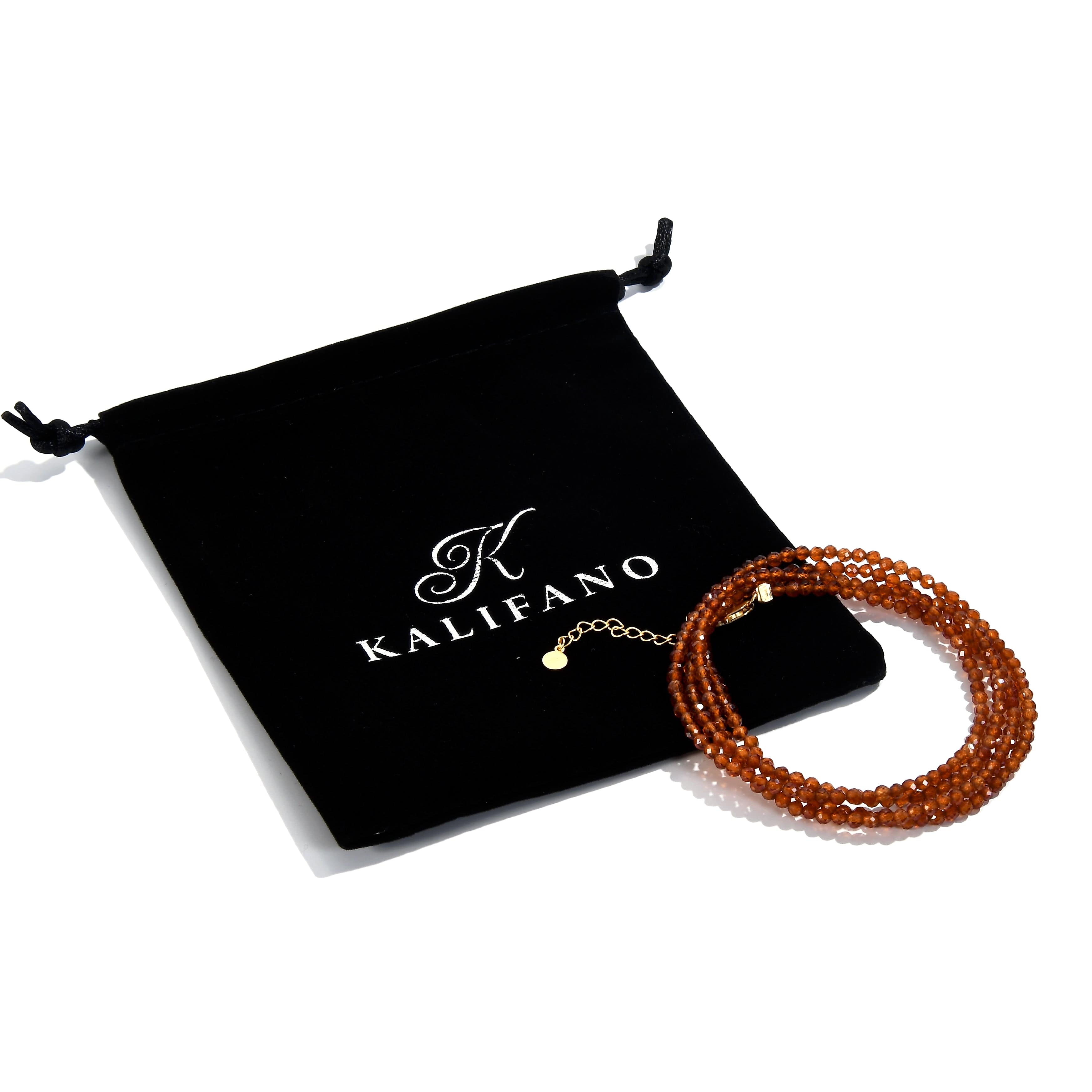 KALIFANO Gemstone Jewelry 3mm Orange Garnet Faceted 31" Necklace / Multi Wrap Bracelet N3-79G-OG