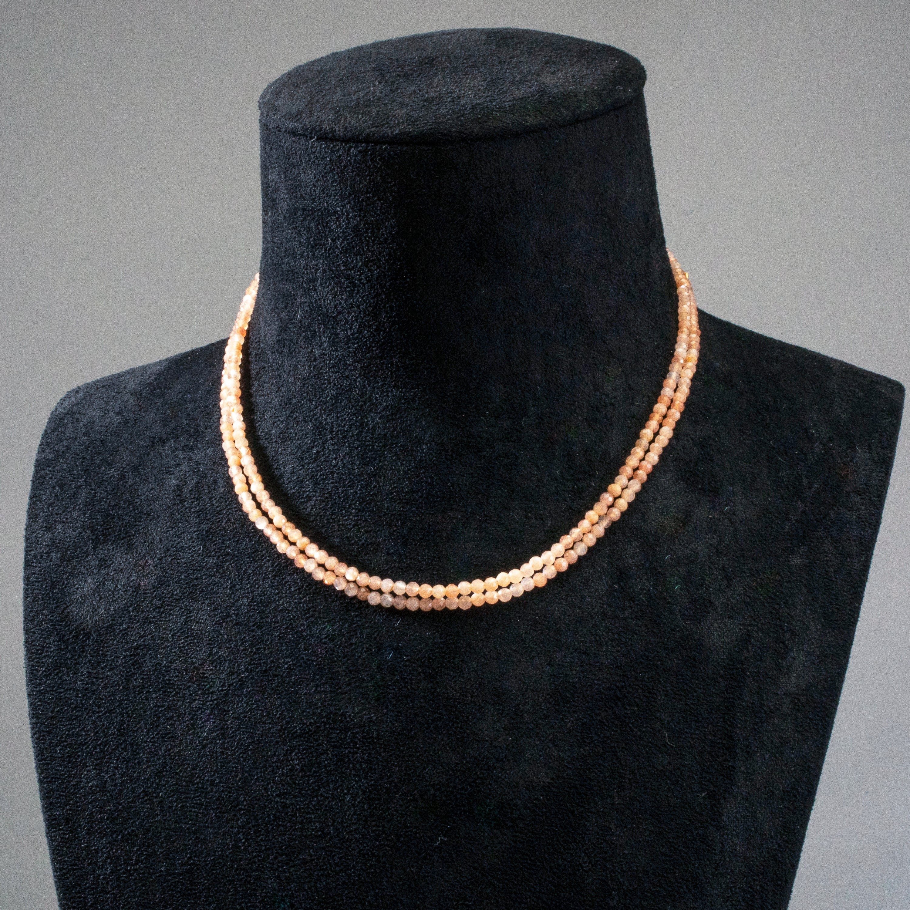 KALIFANO Gemstone Jewelry 3mm Peach Moonstone Faceted 31" Necklace / Multi Wrap Bracelet N3-79G-PM