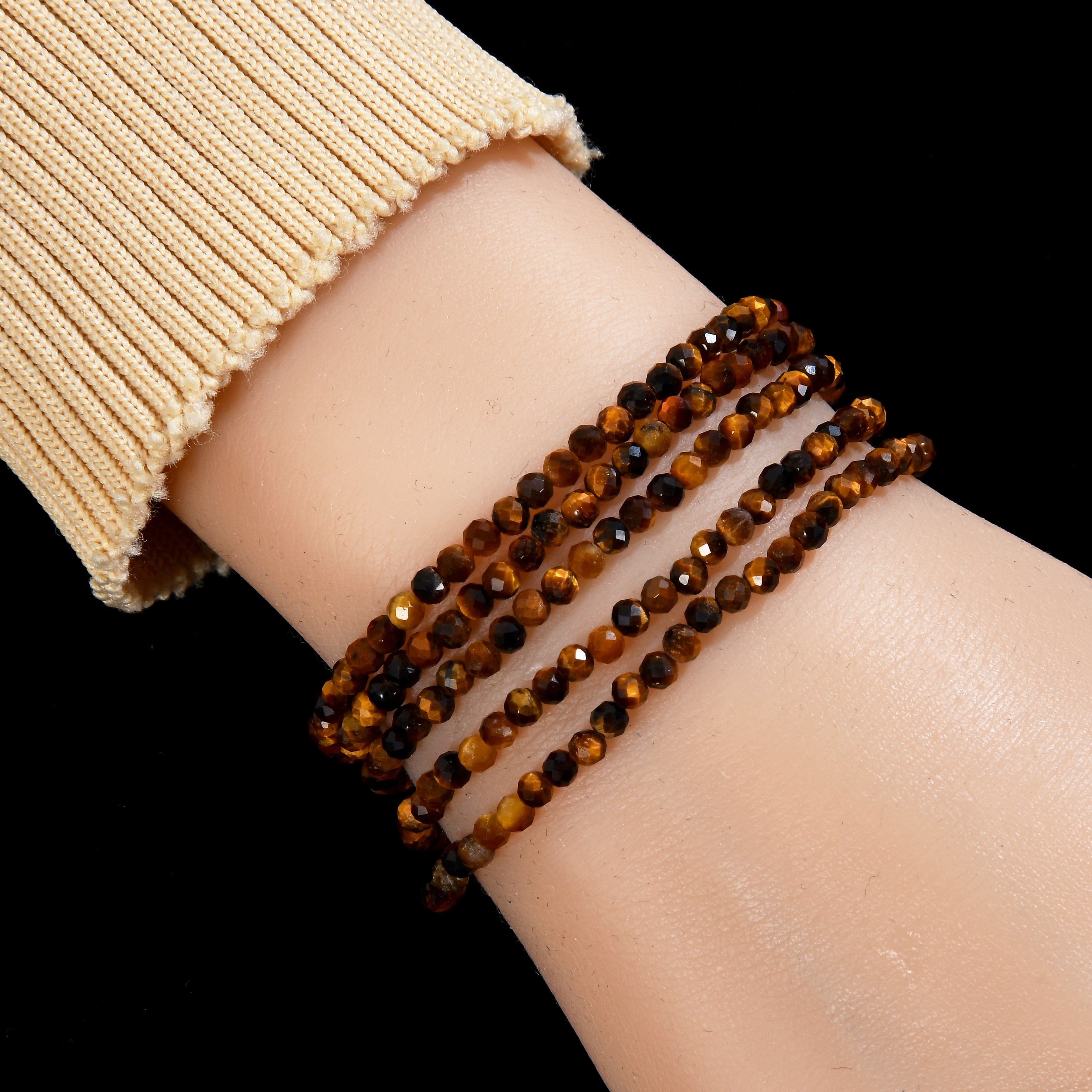 KALIFANO Gemstone Jewelry 3mm Tiger Eye Faceted 31" Necklace / Multi Wrap Bracelet N3-79G-TE