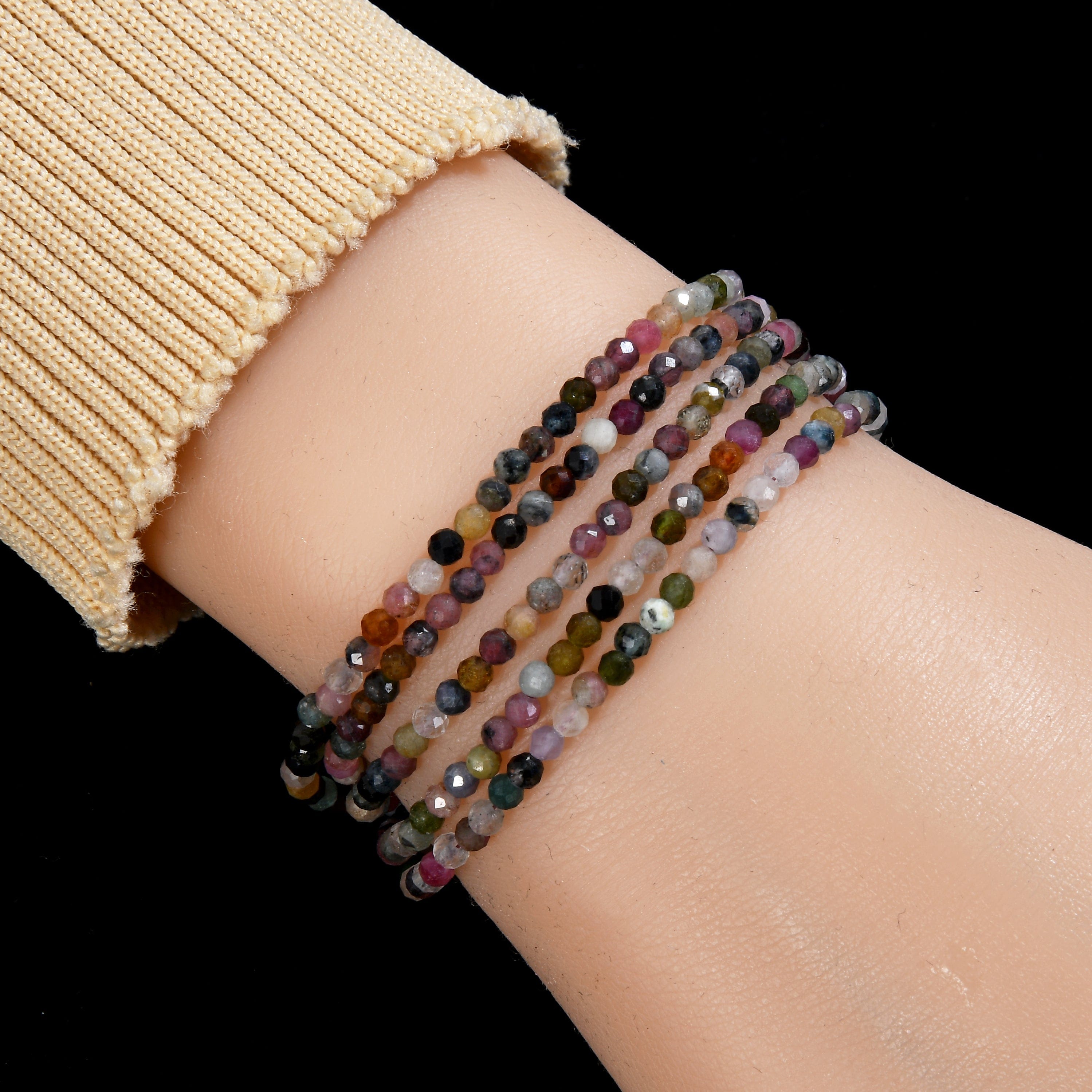 KALIFANO Gemstone Jewelry 3mm Tourmaline Faceted 31" Necklace / Multi Wrap Bracelet N3-79S-TR