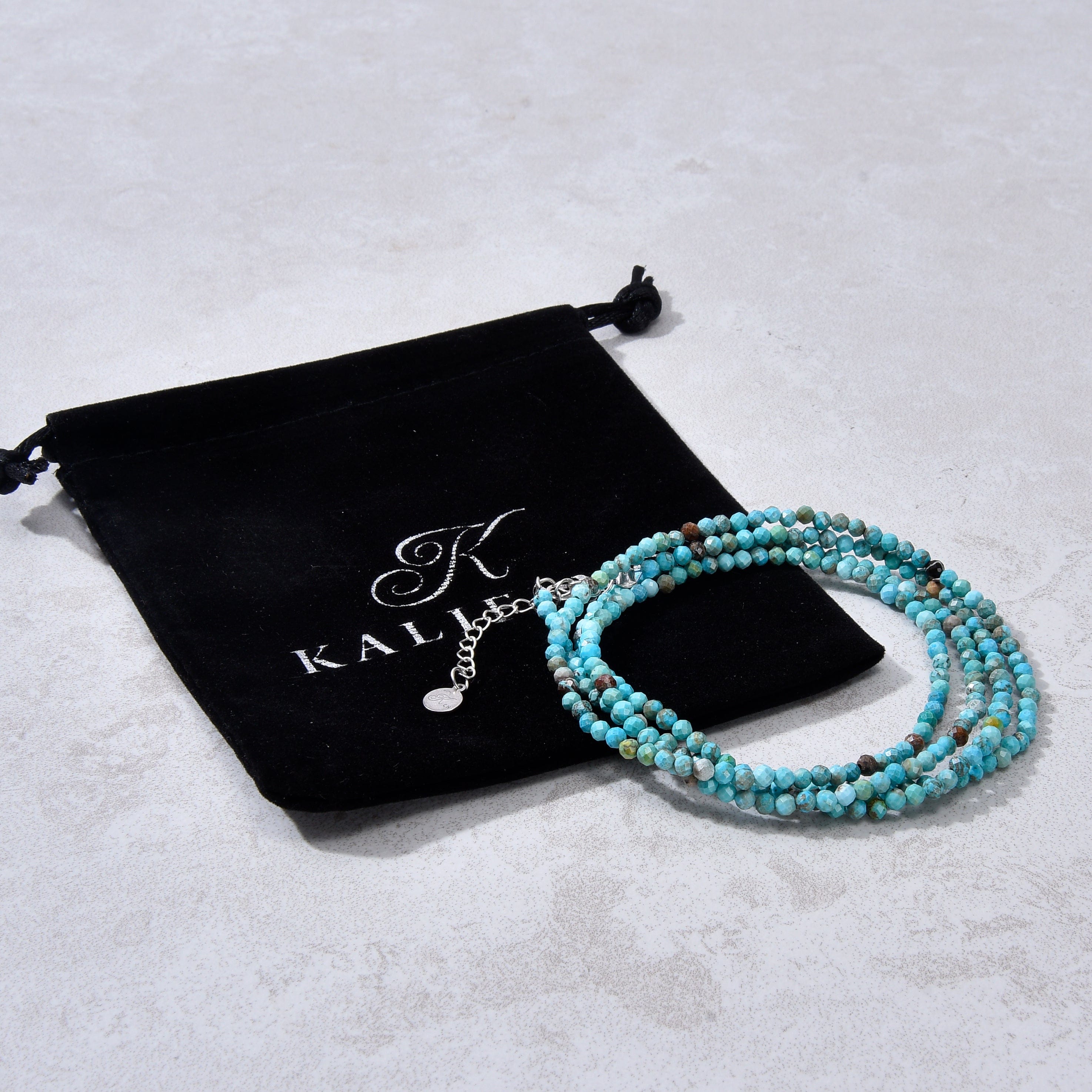 KALIFANO Gemstone Jewelry 3mm Turquoise Faceted 31" Necklace / Multi Wrap Bracelet N3-79S-TQ