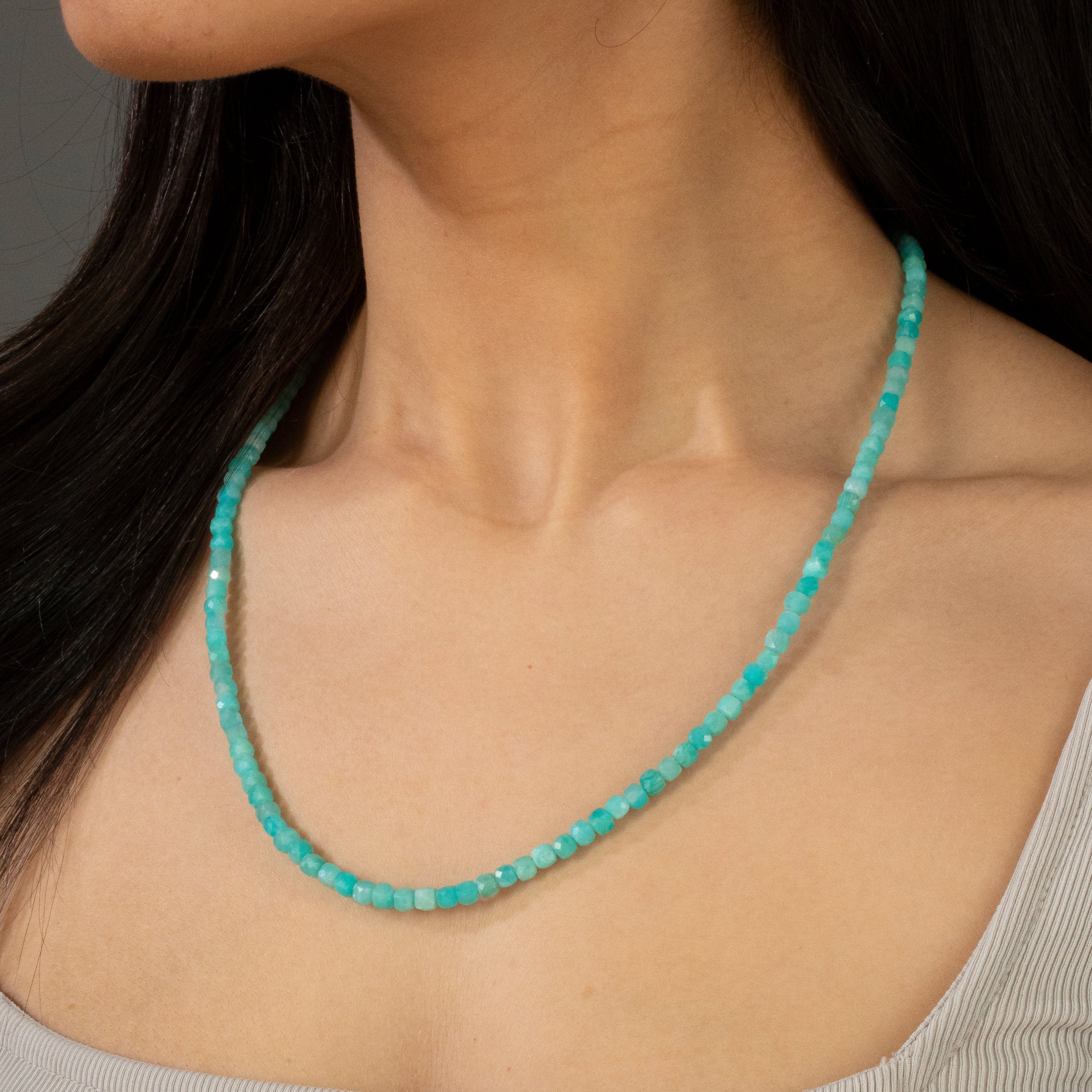 KALIFANO Gemstone Jewelry 4mm Amazonite Faceted Cube 21" Necklace / Multi wrap Bracelet N55-AZ