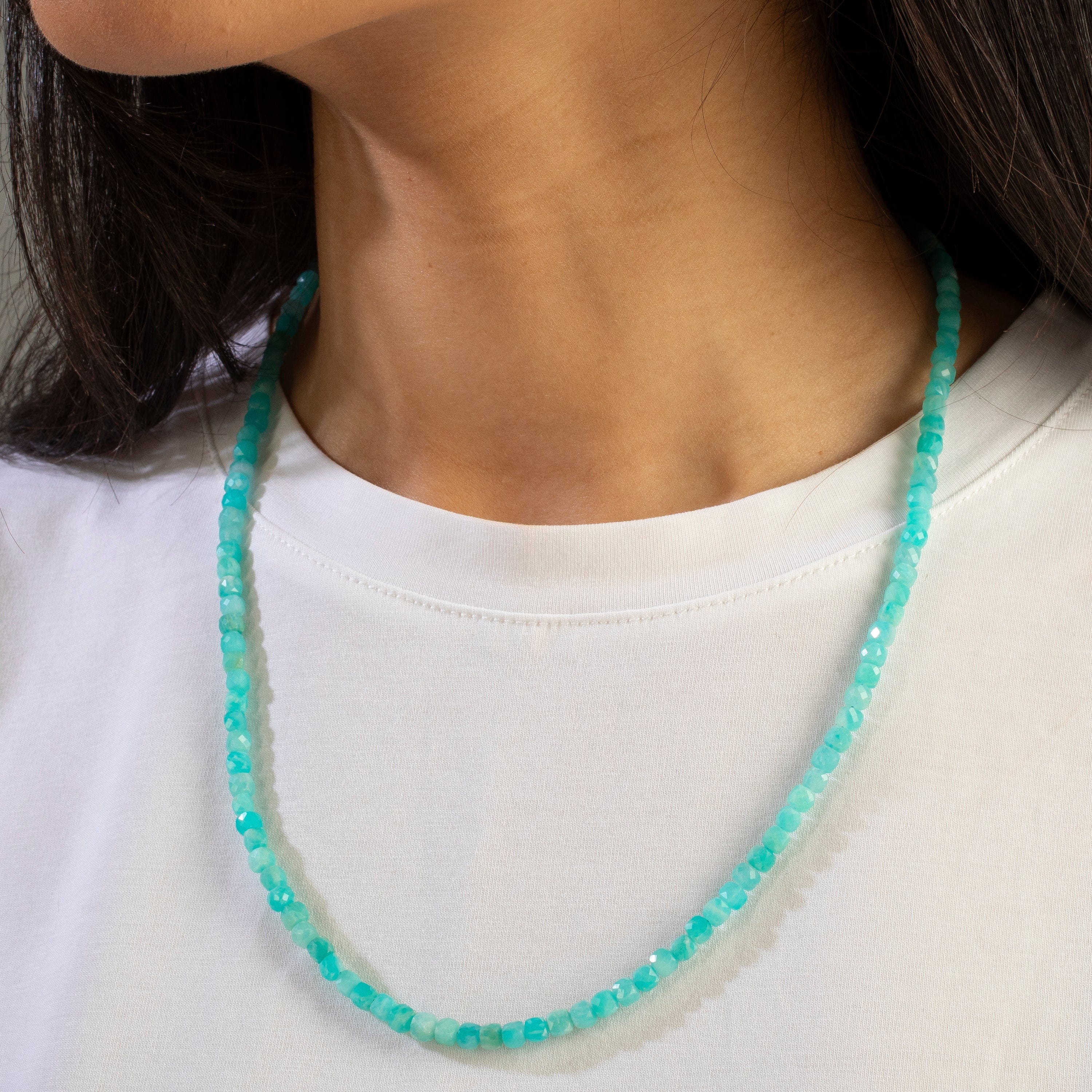 KALIFANO Gemstone Jewelry 4mm Amazonite Faceted Cube 21" Necklace / Multi wrap Bracelet N55-AZ