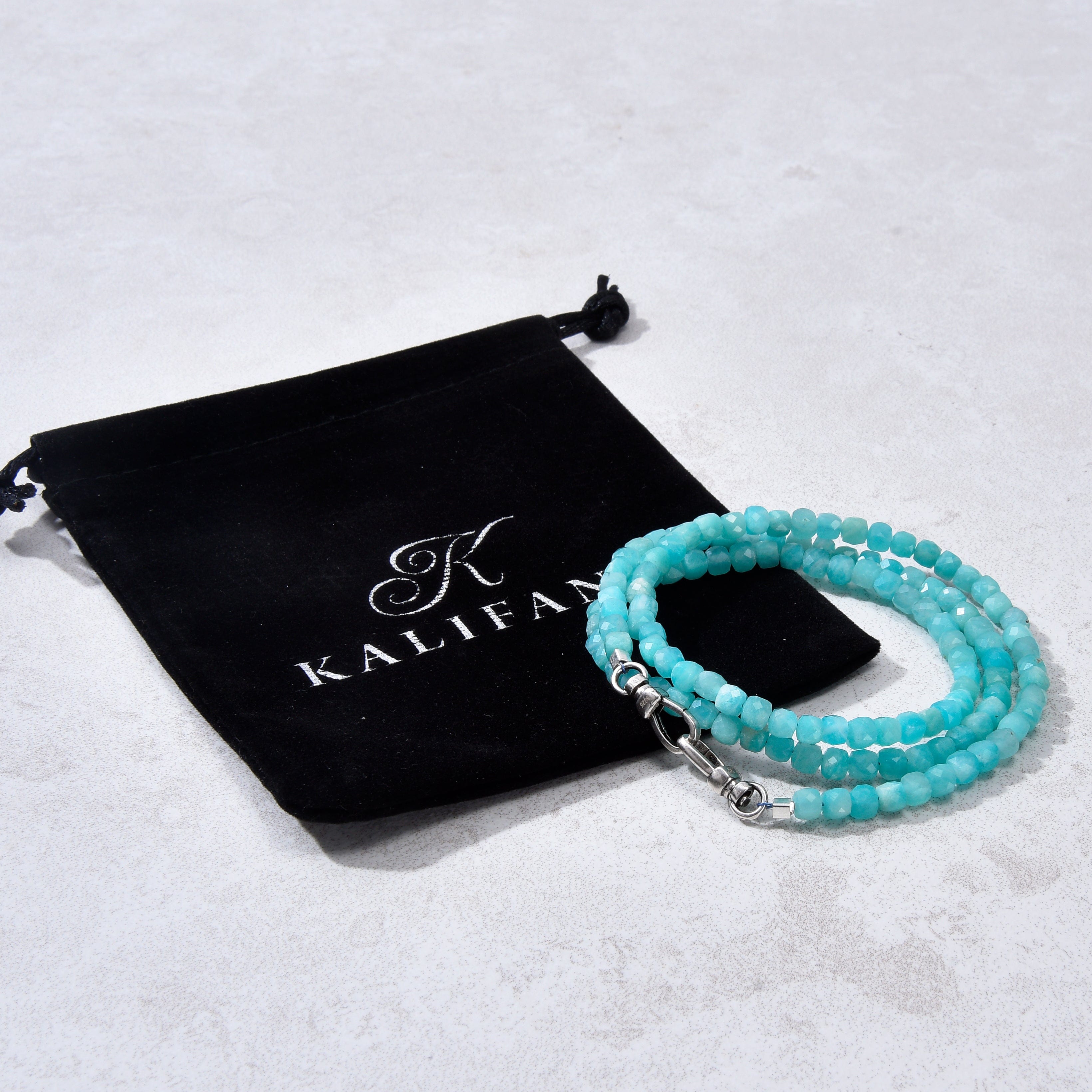 KALIFANO Gemstone Jewelry 4mm Amazonite Faceted Cube 21" Necklace / Multi wrap Bracelet N55-AZ