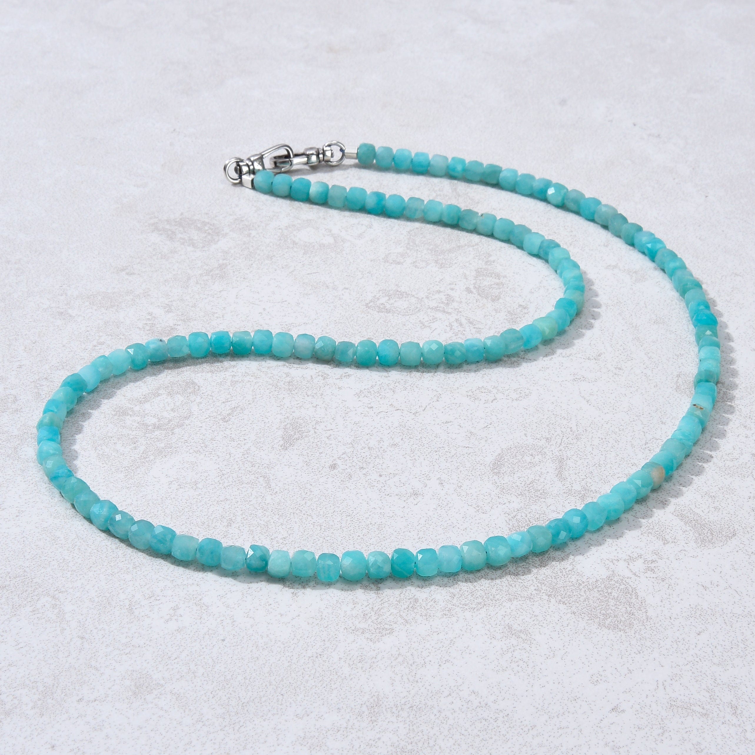 KALIFANO Gemstone Jewelry 4mm Amazonite Faceted Cube 21" Necklace / Multi wrap Bracelet N55-AZ