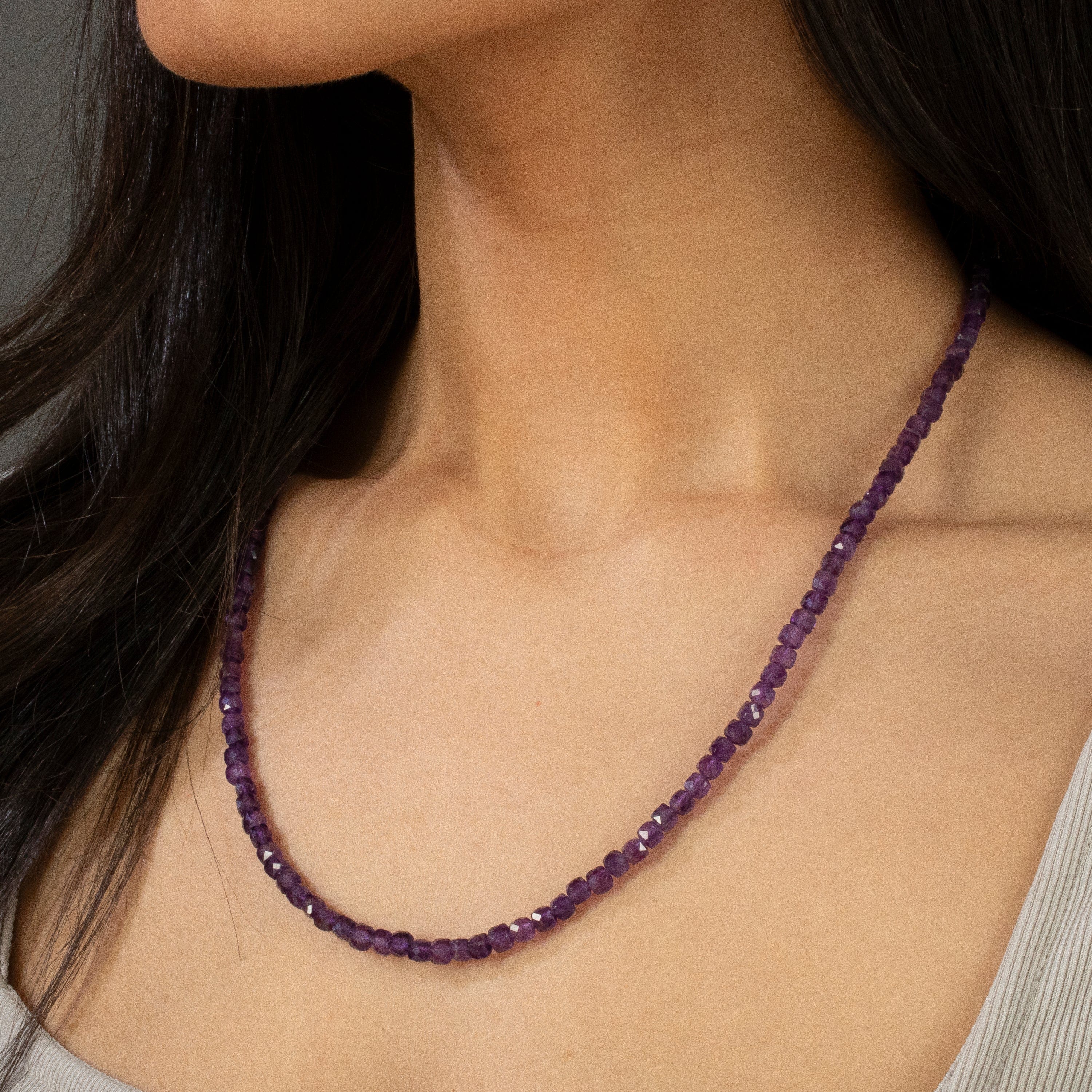KALIFANO Gemstone Jewelry 4mm Amethyst Faceted Cube 21" Necklace / Multi wrap Bracelet N55-AM