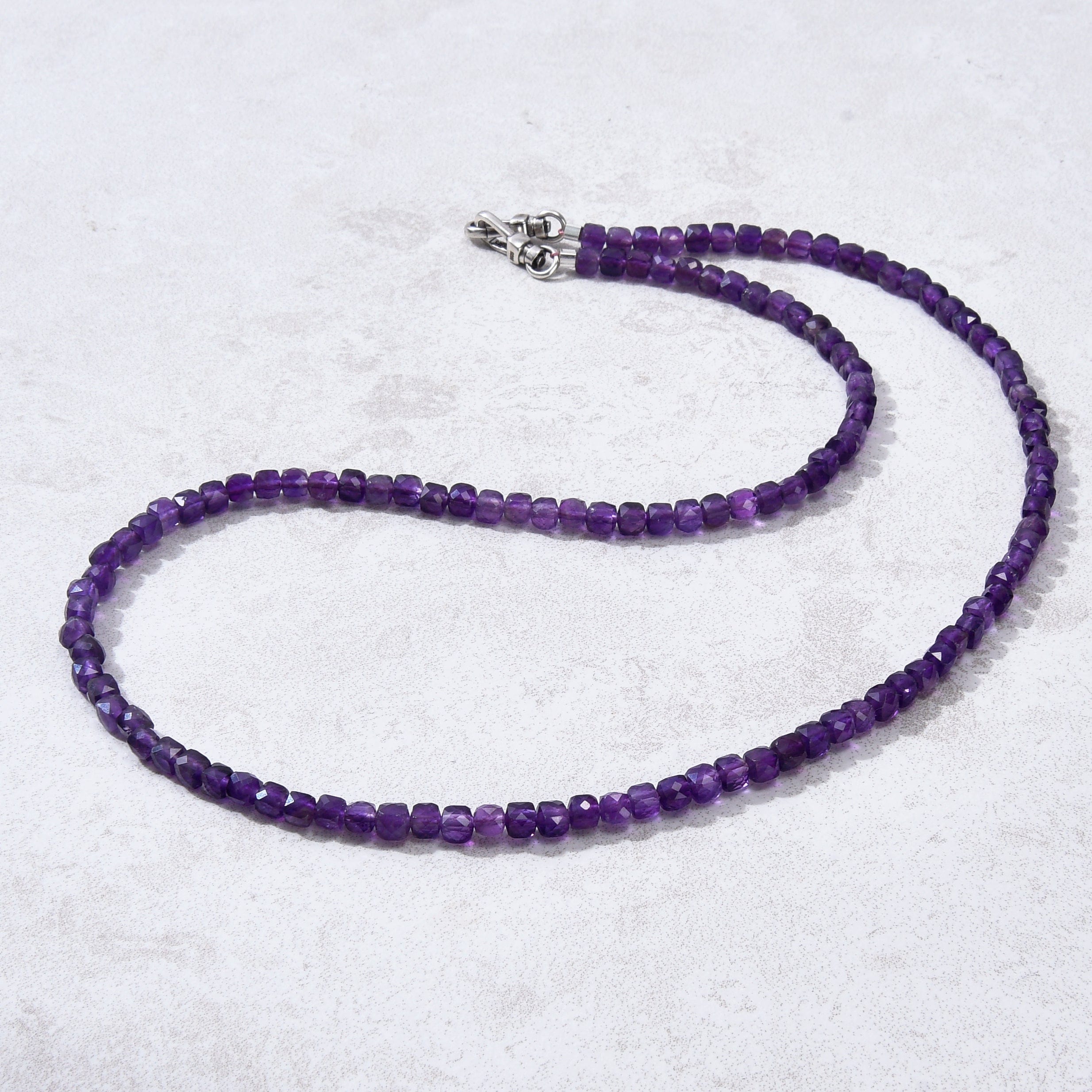 KALIFANO Gemstone Jewelry 4mm Amethyst Faceted Cube 21" Necklace / Multi wrap Bracelet N55-AM