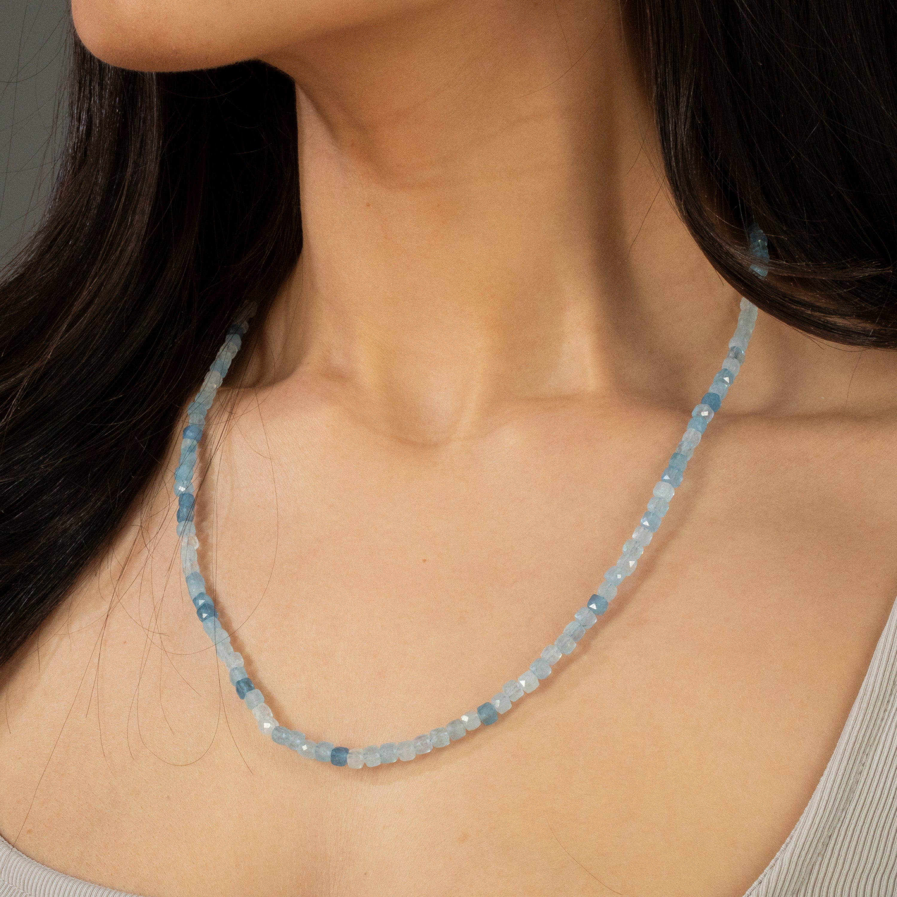 KALIFANO Gemstone Jewelry 4mm Aquamarine Faceted Cube 21" Necklace / Multi wrap Bracelet N55-AQ
