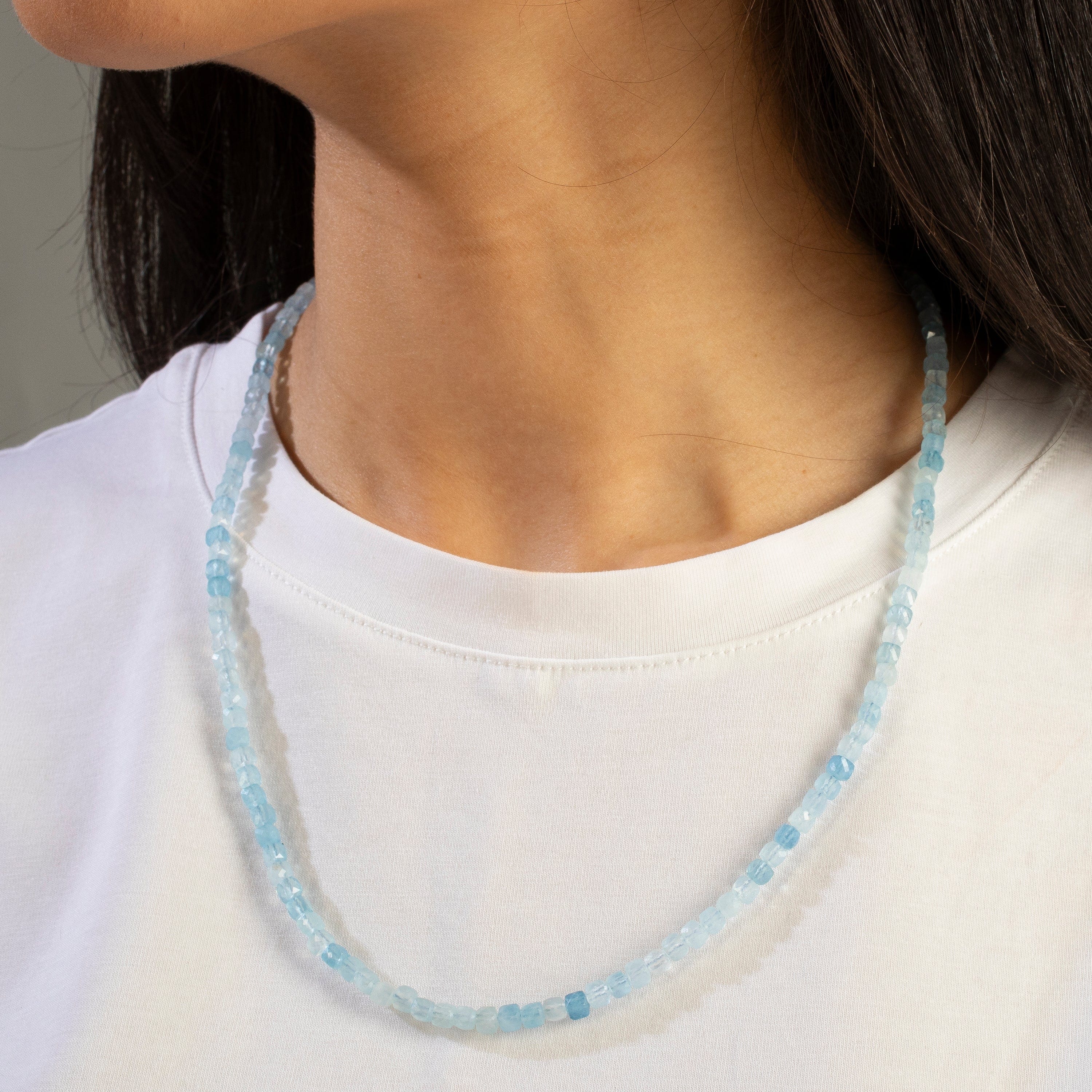 KALIFANO Gemstone Jewelry 4mm Aquamarine Faceted Cube 21" Necklace / Multi wrap Bracelet N55-AQ