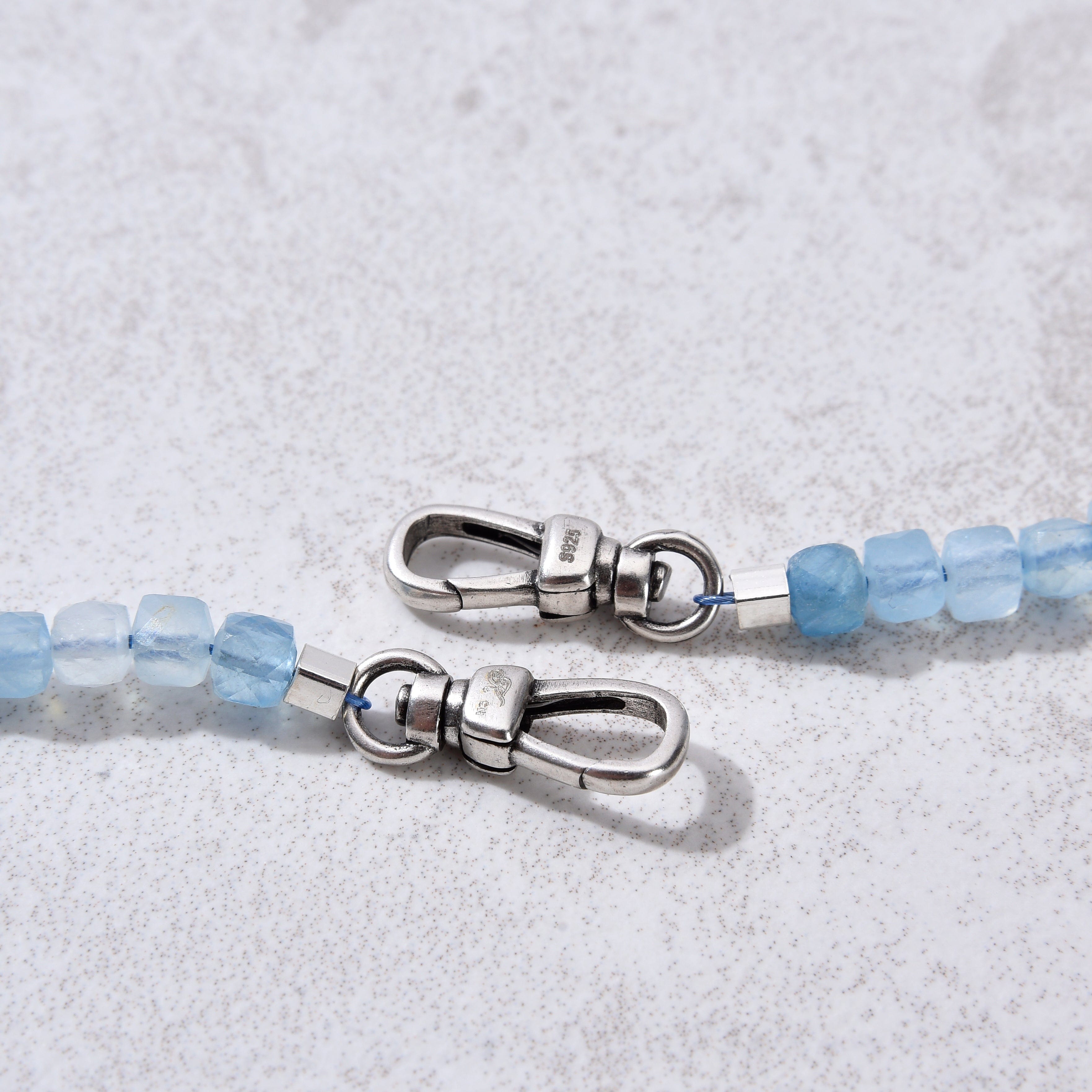 KALIFANO Gemstone Jewelry 4mm Aquamarine Faceted Cube 21" Necklace / Multi wrap Bracelet N55-AQ