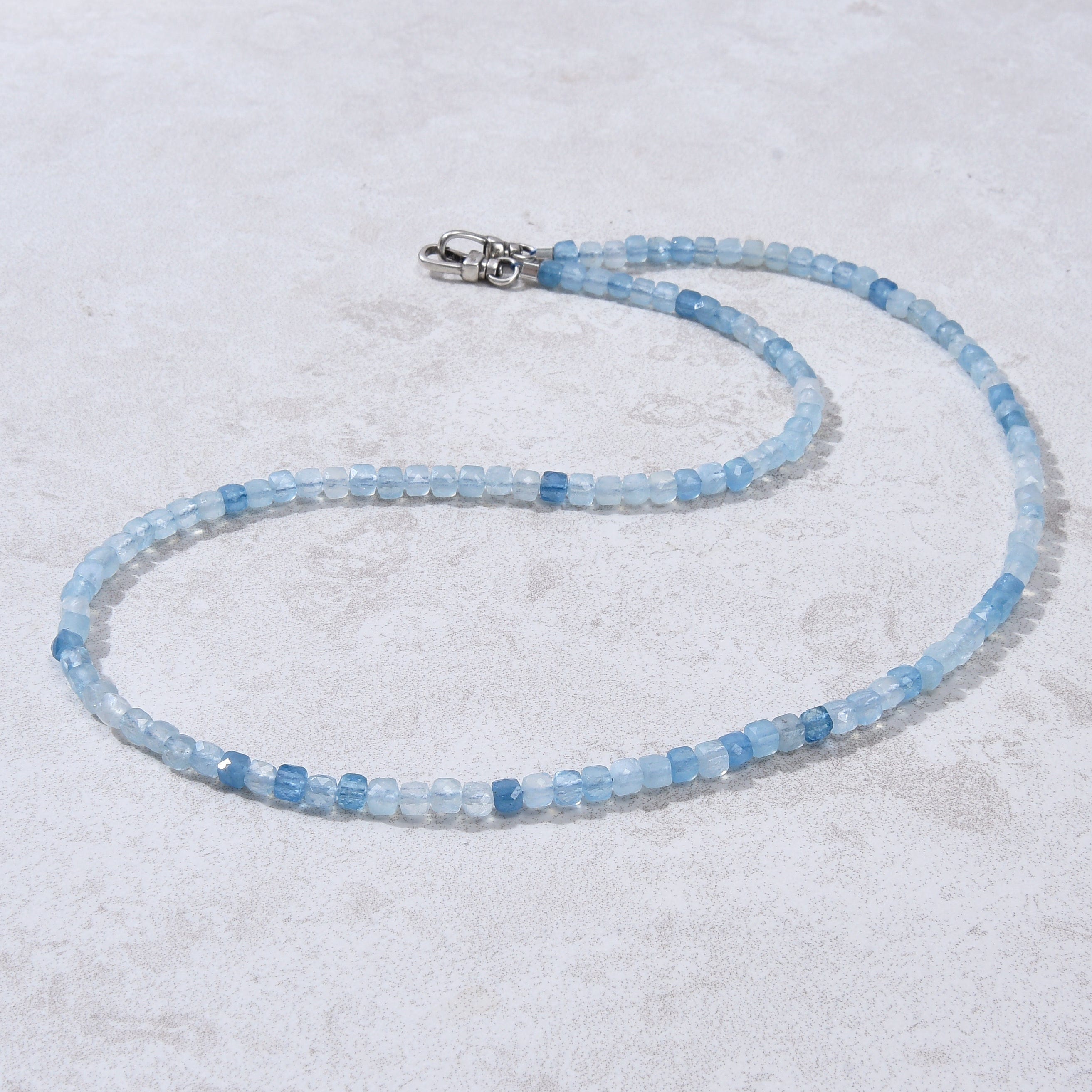KALIFANO Gemstone Jewelry 4mm Aquamarine Faceted Cube 21" Necklace / Multi wrap Bracelet N55-AQ