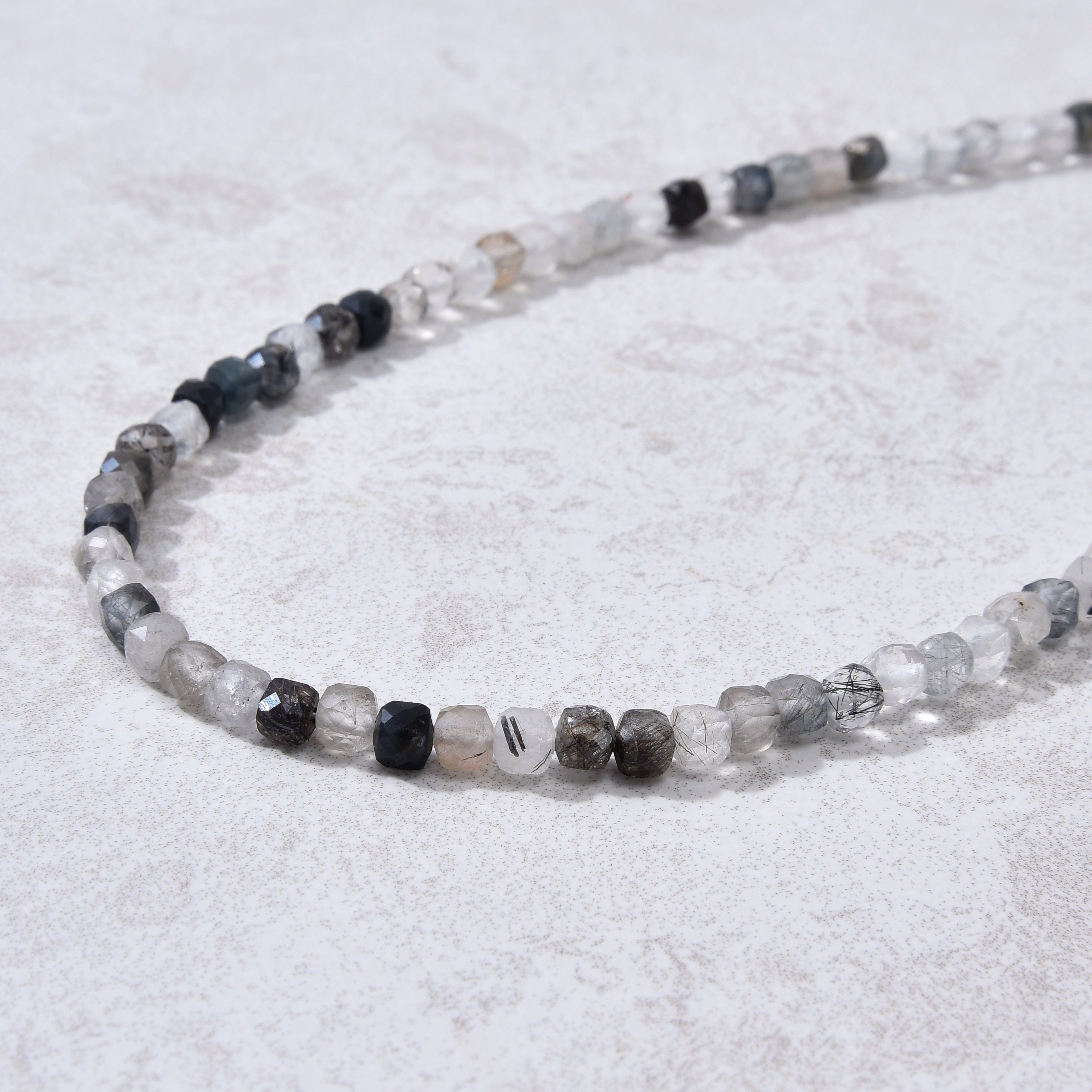 KALIFANO Gemstone Jewelry 4mm Black Rutilated Quartz Faceted Cube 21" Necklace / Multi wrap Bracelet N55-BRQ
