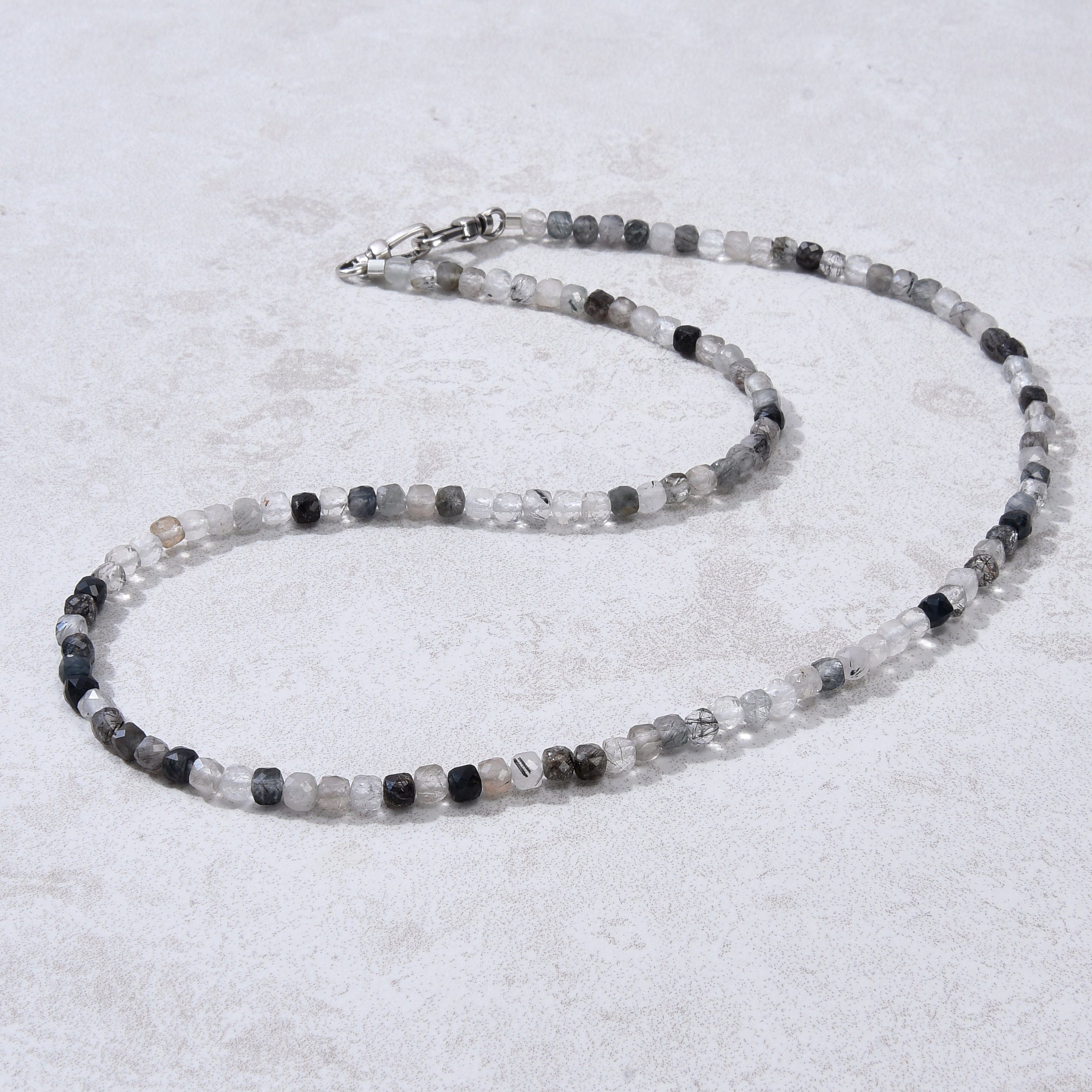 KALIFANO Gemstone Jewelry 4mm Black Rutilated Quartz Faceted Cube 21" Necklace / Multi wrap Bracelet N55-BRQ