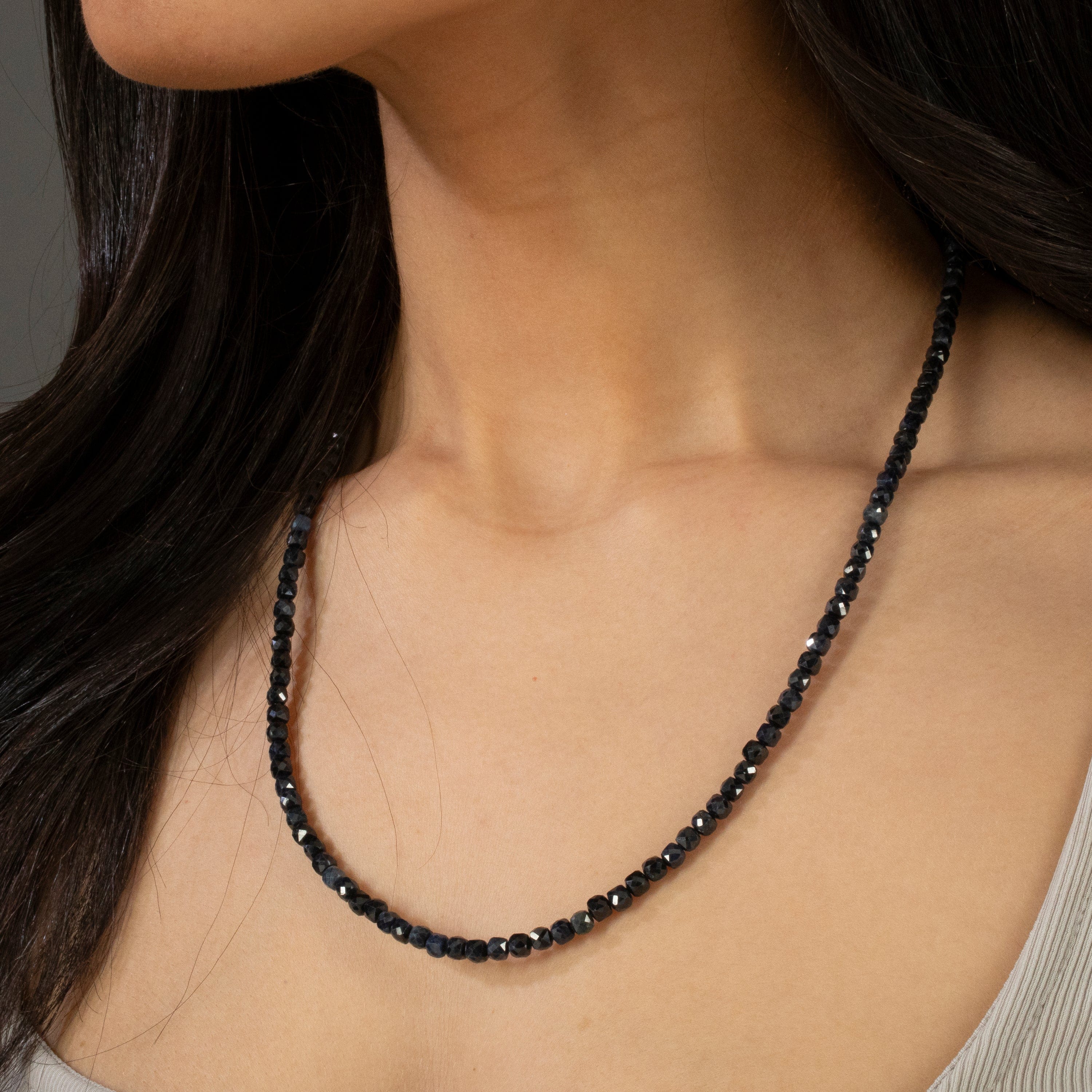 KALIFANO Gemstone Jewelry 4mm Black Tourmaline Faceted Cube 21" Necklace / Multi wrap Bracelet N55-BT