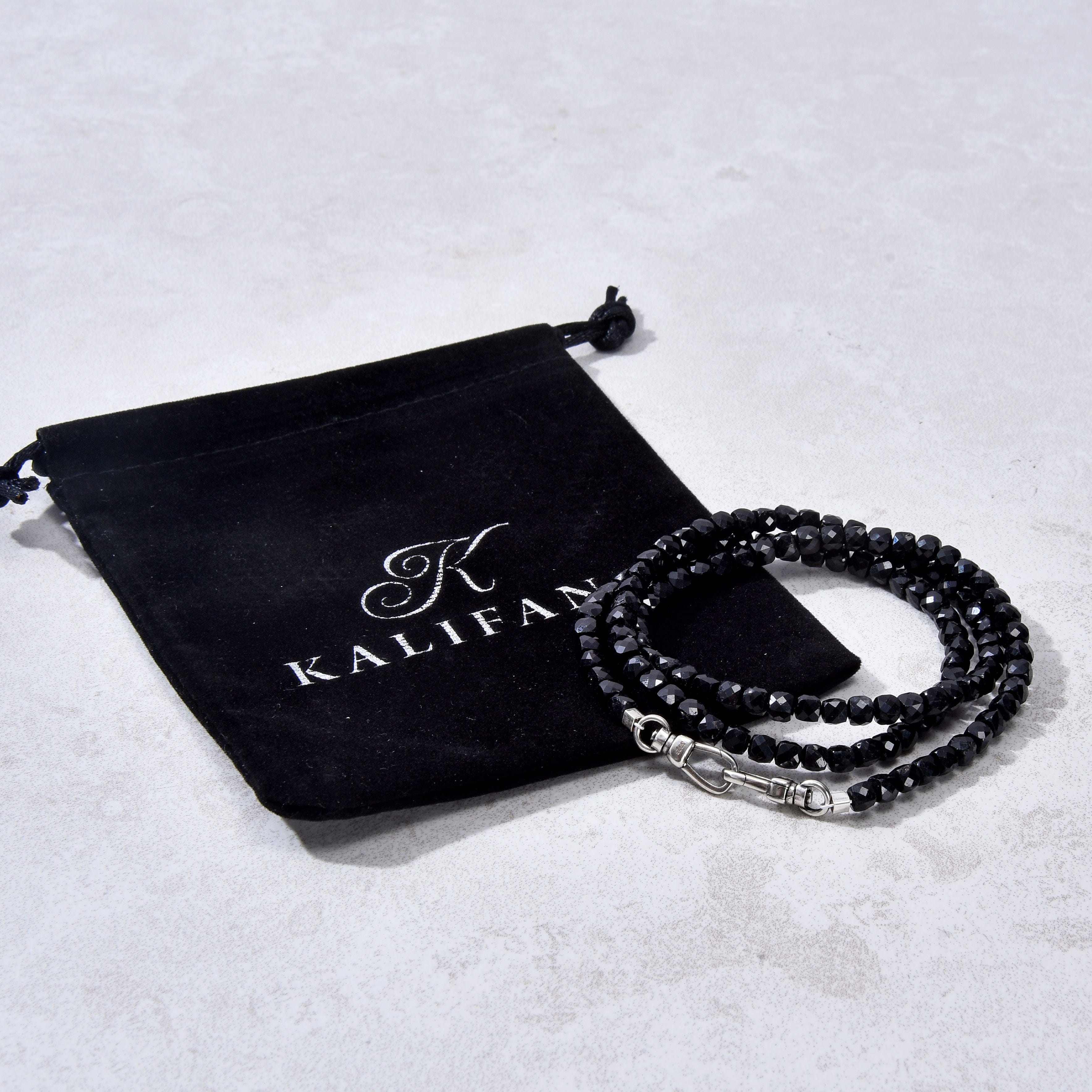 KALIFANO Gemstone Jewelry 4mm Black Tourmaline Faceted Cube 21" Necklace / Multi wrap Bracelet N55-BT