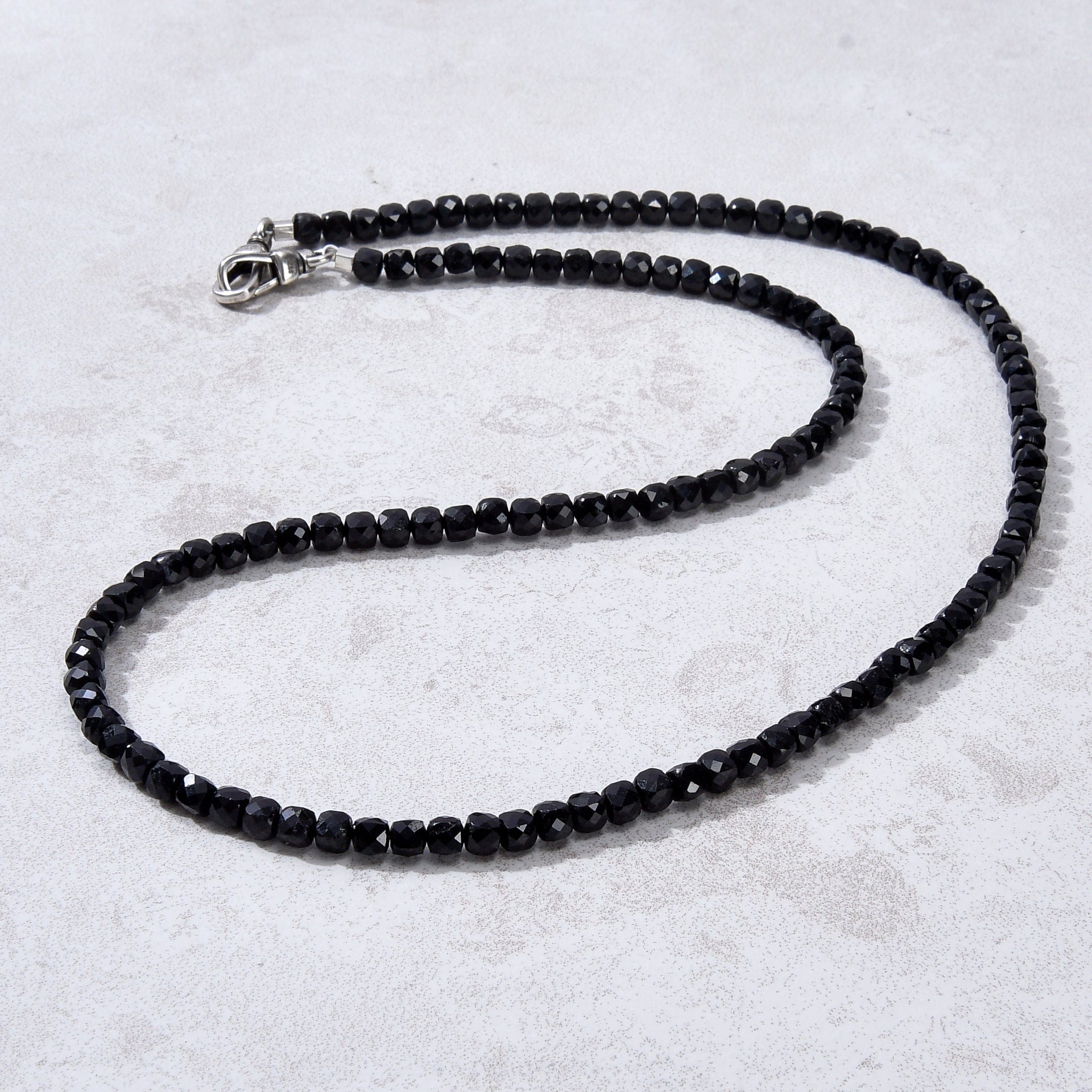 KALIFANO Gemstone Jewelry 4mm Black Tourmaline Faceted Cube 21" Necklace / Multi wrap Bracelet N55-BT