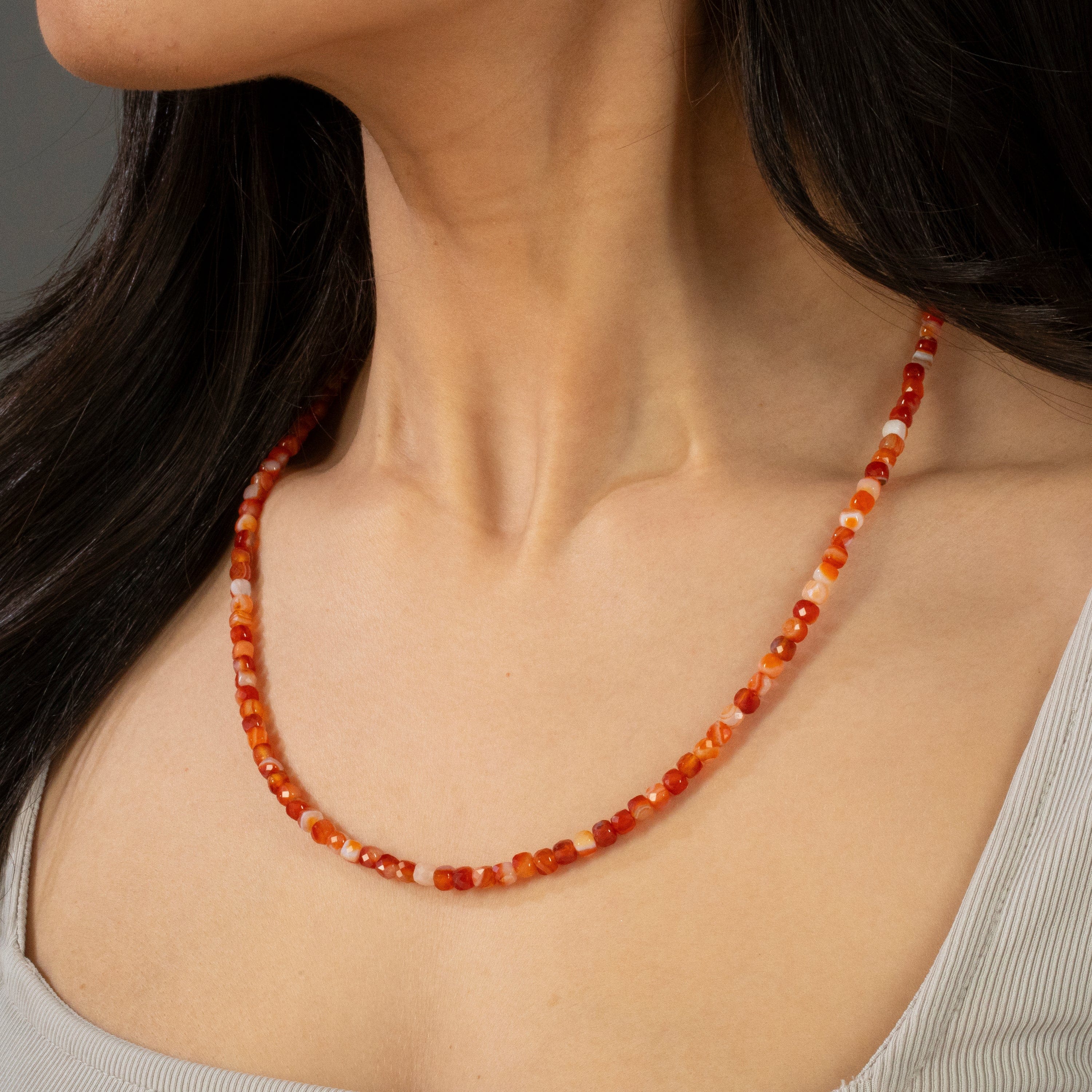 KALIFANO Gemstone Jewelry 4mm Carnelian Faceted Cube 21" Necklace / Multi wrap Bracelet N55-CR