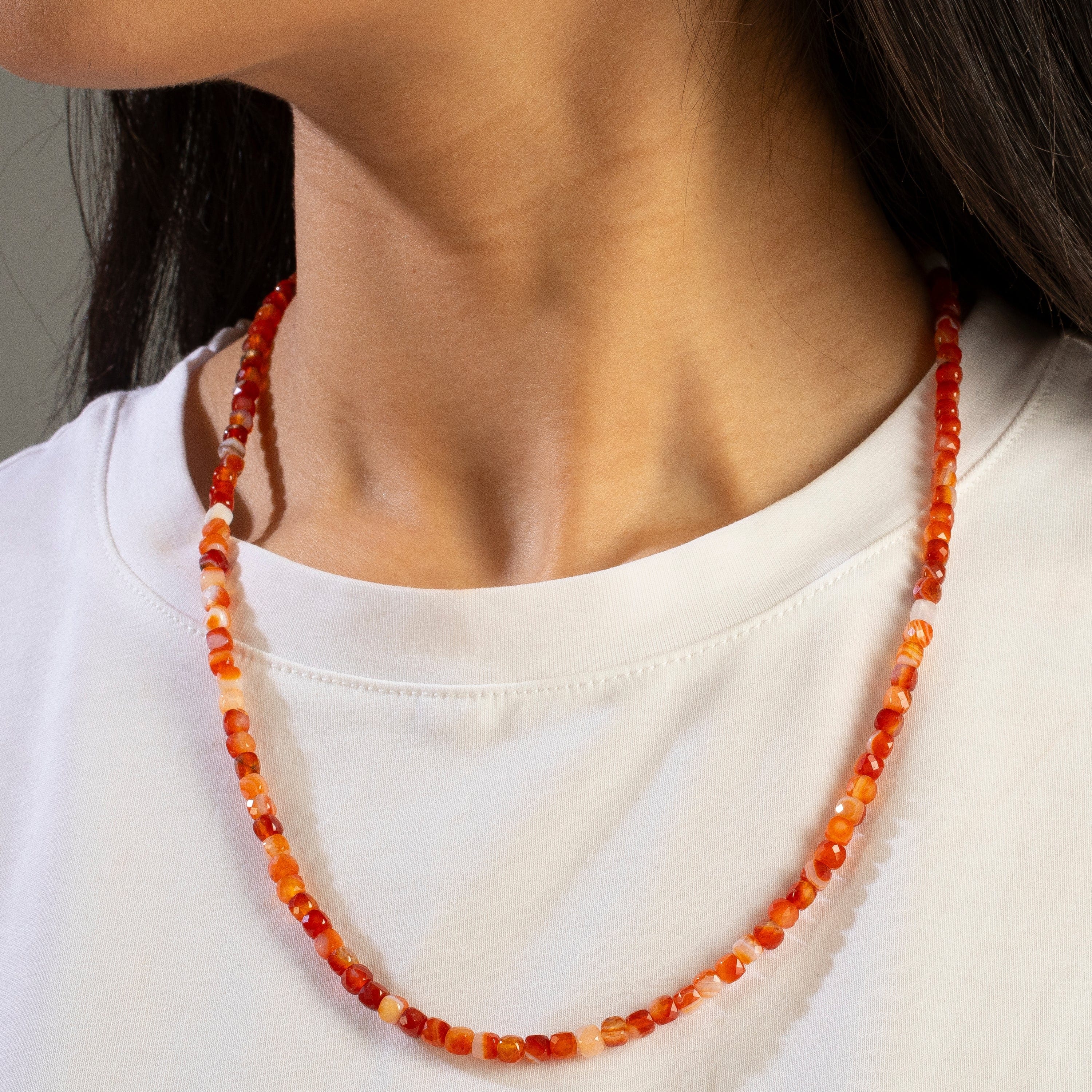 KALIFANO Gemstone Jewelry 4mm Carnelian Faceted Cube 21" Necklace / Multi wrap Bracelet N55-CR