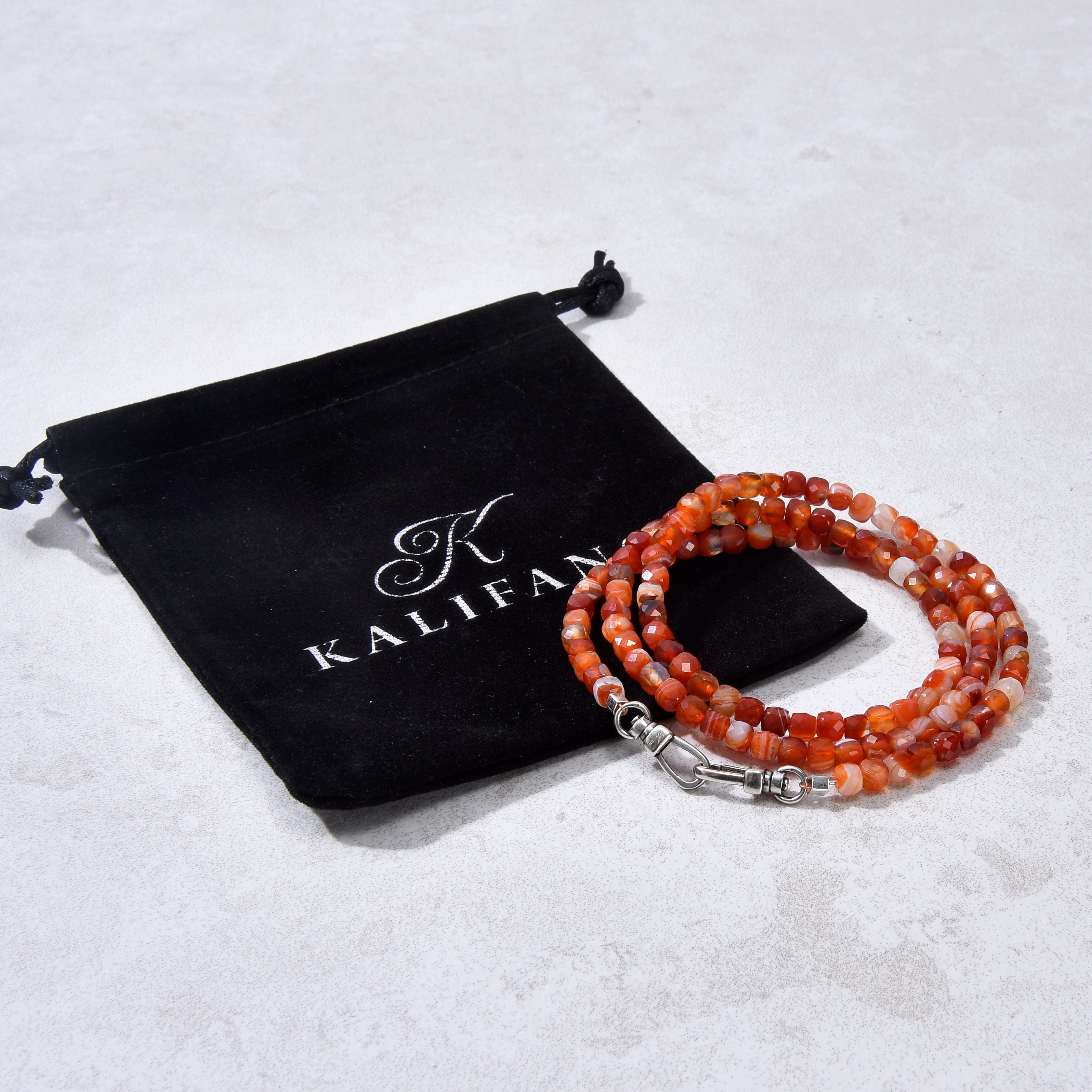 KALIFANO Gemstone Jewelry 4mm Carnelian Faceted Cube 21" Necklace / Multi wrap Bracelet N55-CR