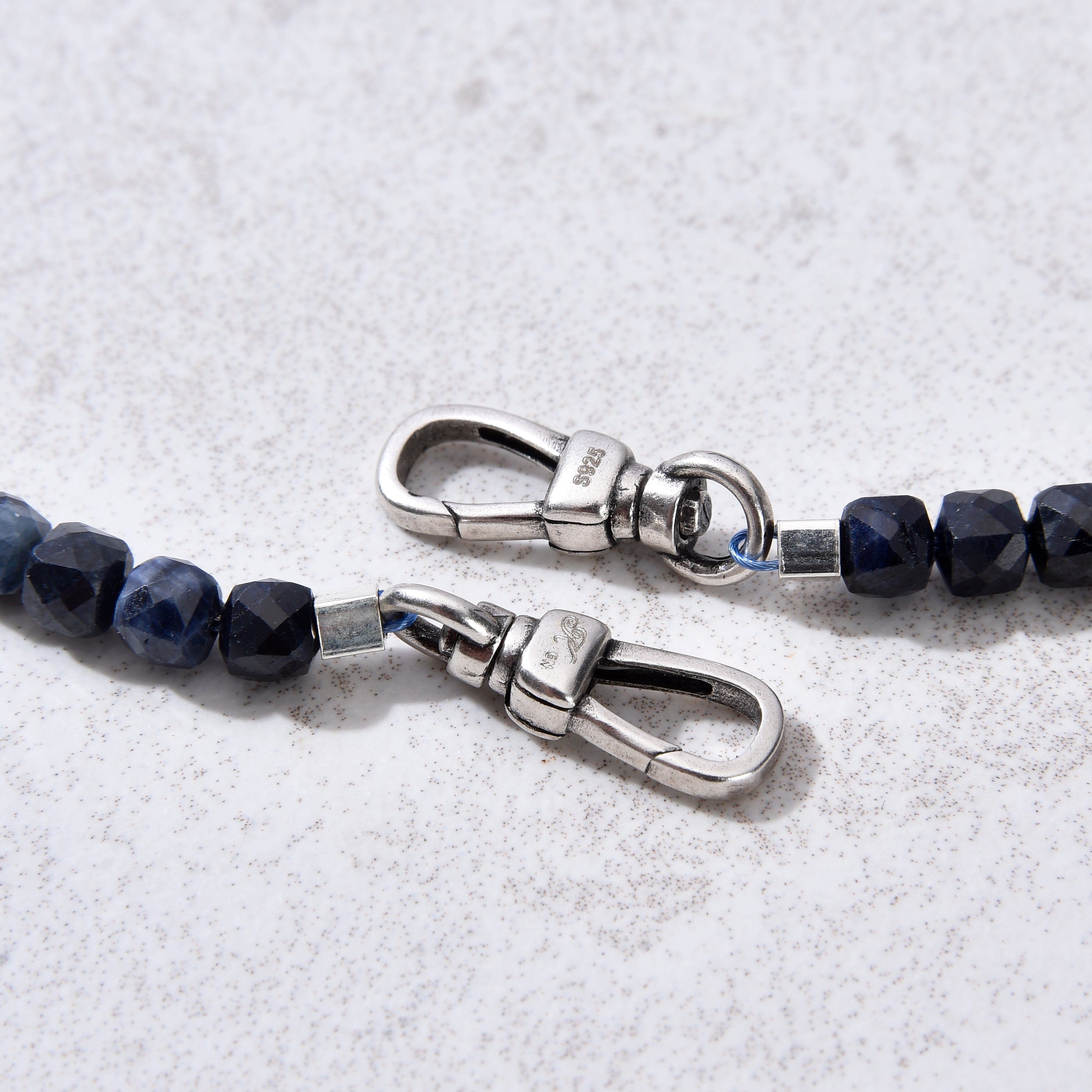 KALIFANO Gemstone Jewelry 4mm Dark Sapphire Faceted Cube 21" Necklace / Multi wrap Bracelet N55-SP