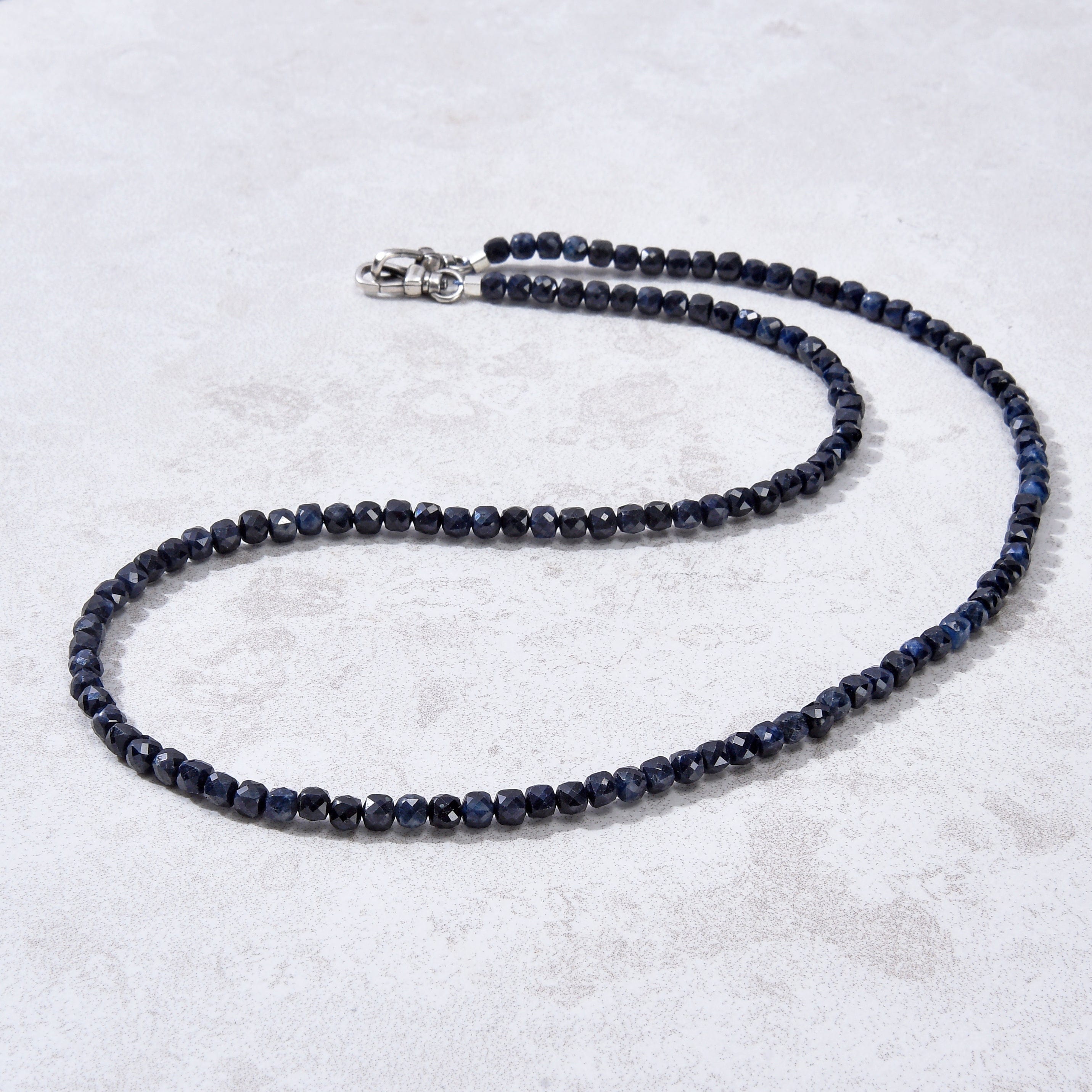 KALIFANO Gemstone Jewelry 4mm Dark Sapphire Faceted Cube 21" Necklace / Multi wrap Bracelet N55-SP