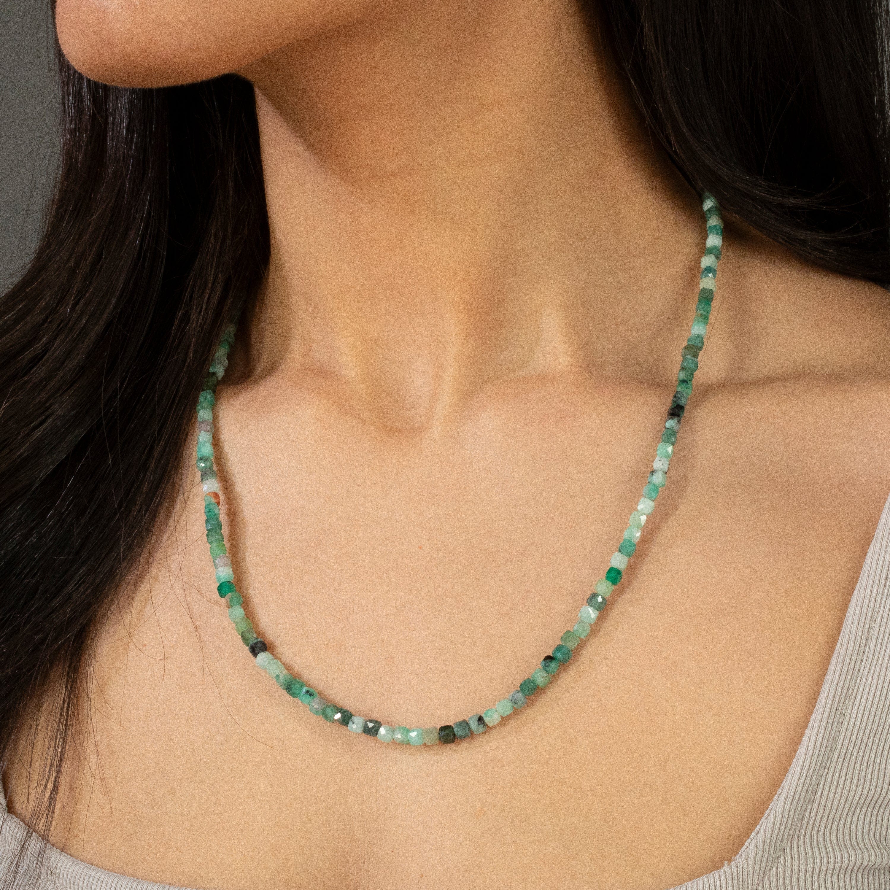 KALIFANO Gemstone Jewelry 4mm Emerald Faceted Cube 21" Necklace / Multi wrap Bracelet N55-EM
