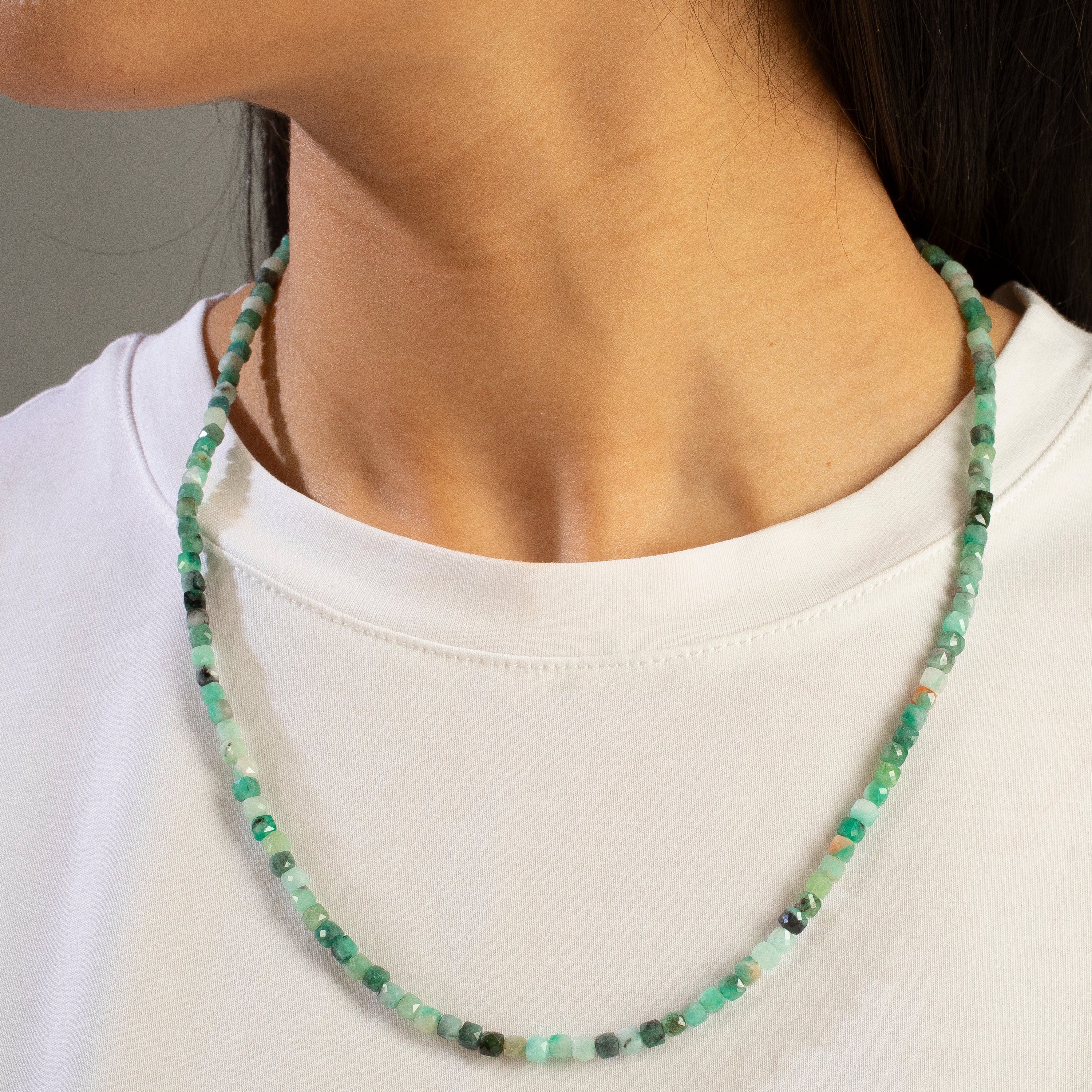 KALIFANO Gemstone Jewelry 4mm Emerald Faceted Cube 21" Necklace / Multi wrap Bracelet N55-EM