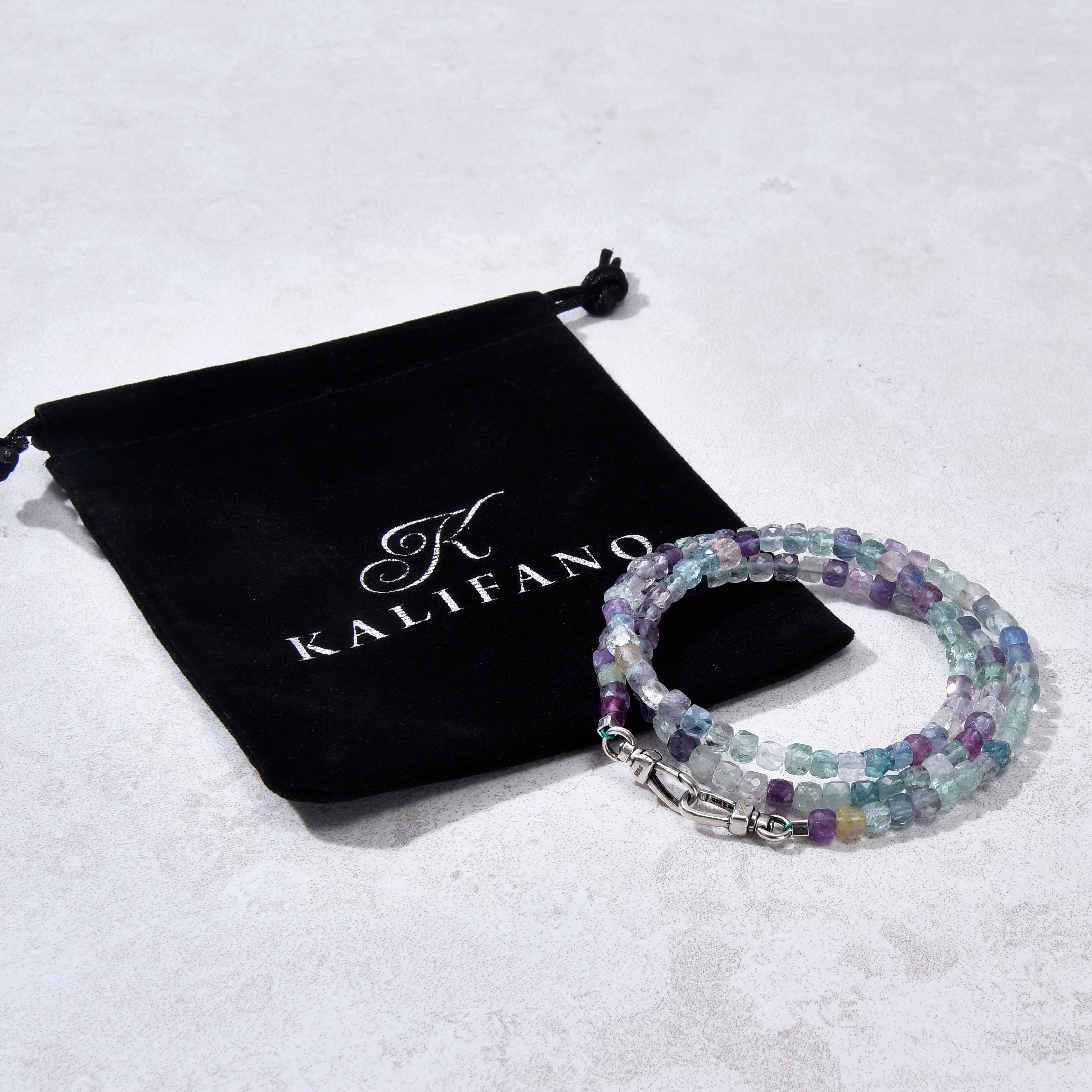 KALIFANO Gemstone Jewelry 4mm Fluorite Faceted Cube 21" Necklace / Multi wrap Bracelet N55-FL