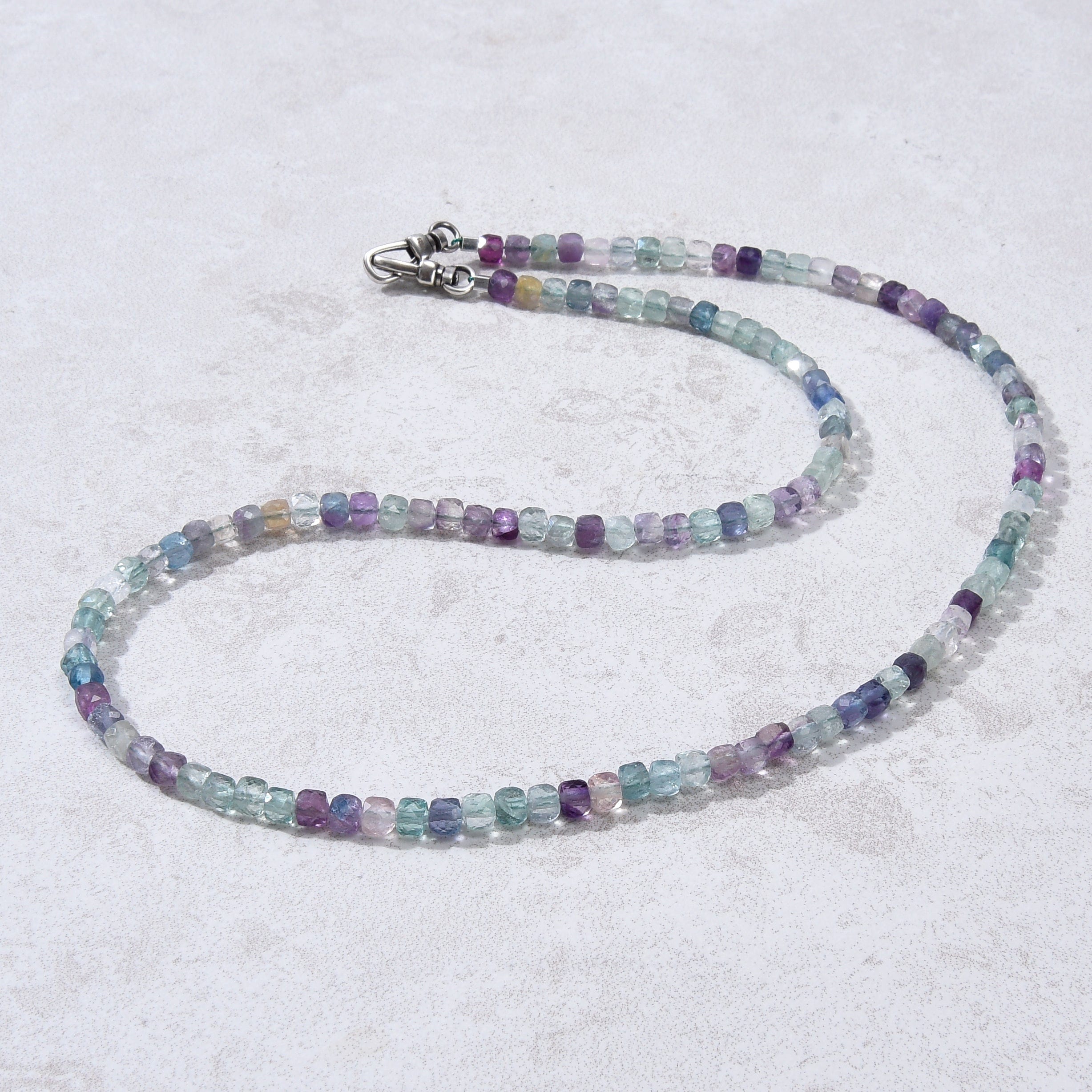 KALIFANO Gemstone Jewelry 4mm Fluorite Faceted Cube 21" Necklace / Multi wrap Bracelet N55-FL