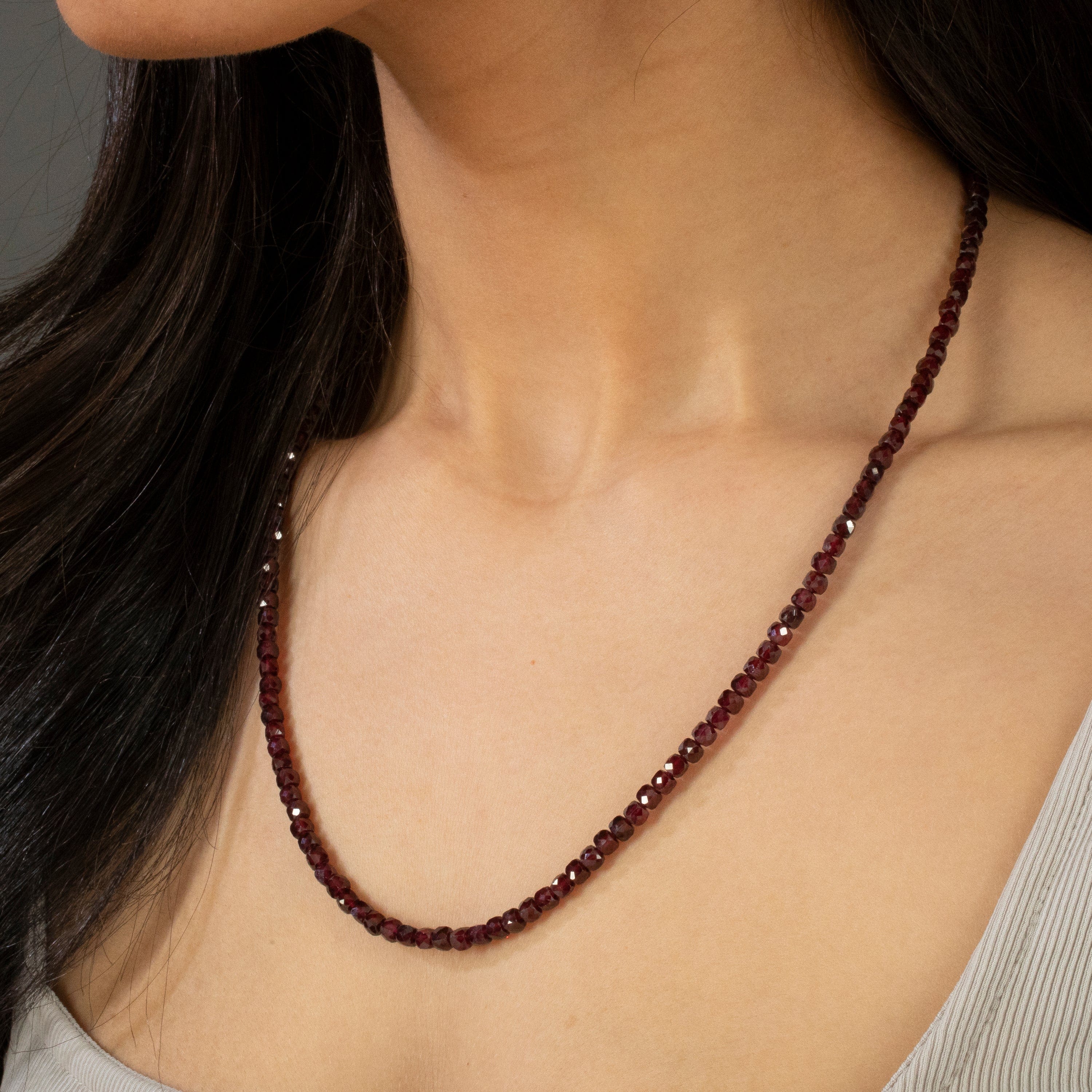 KALIFANO Gemstone Jewelry 4mm Garnet Faceted Cube 21" Necklace / Multi wrap Bracelet N55-GA