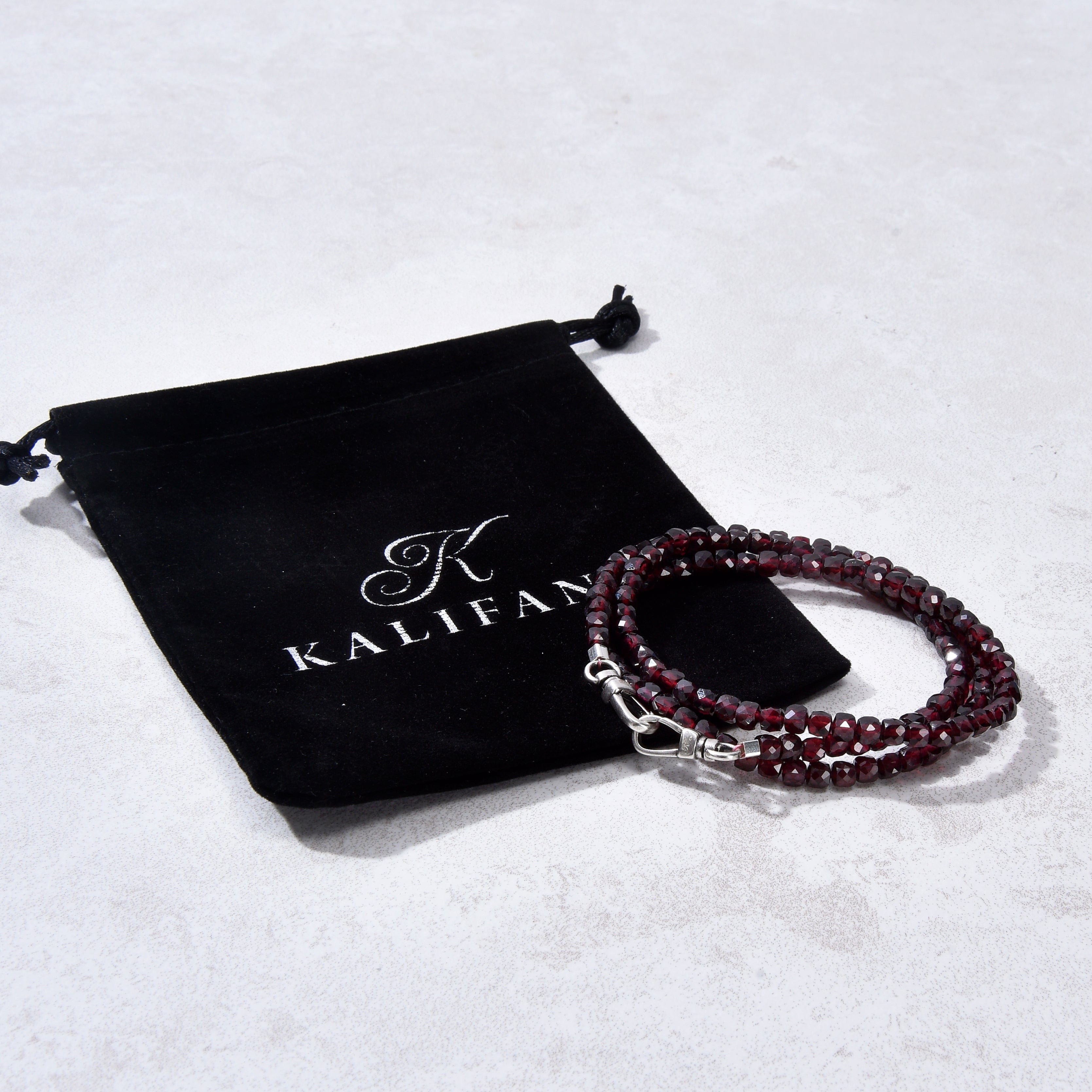 KALIFANO Gemstone Jewelry 4mm Garnet Faceted Cube 21" Necklace / Multi wrap Bracelet N55-GA