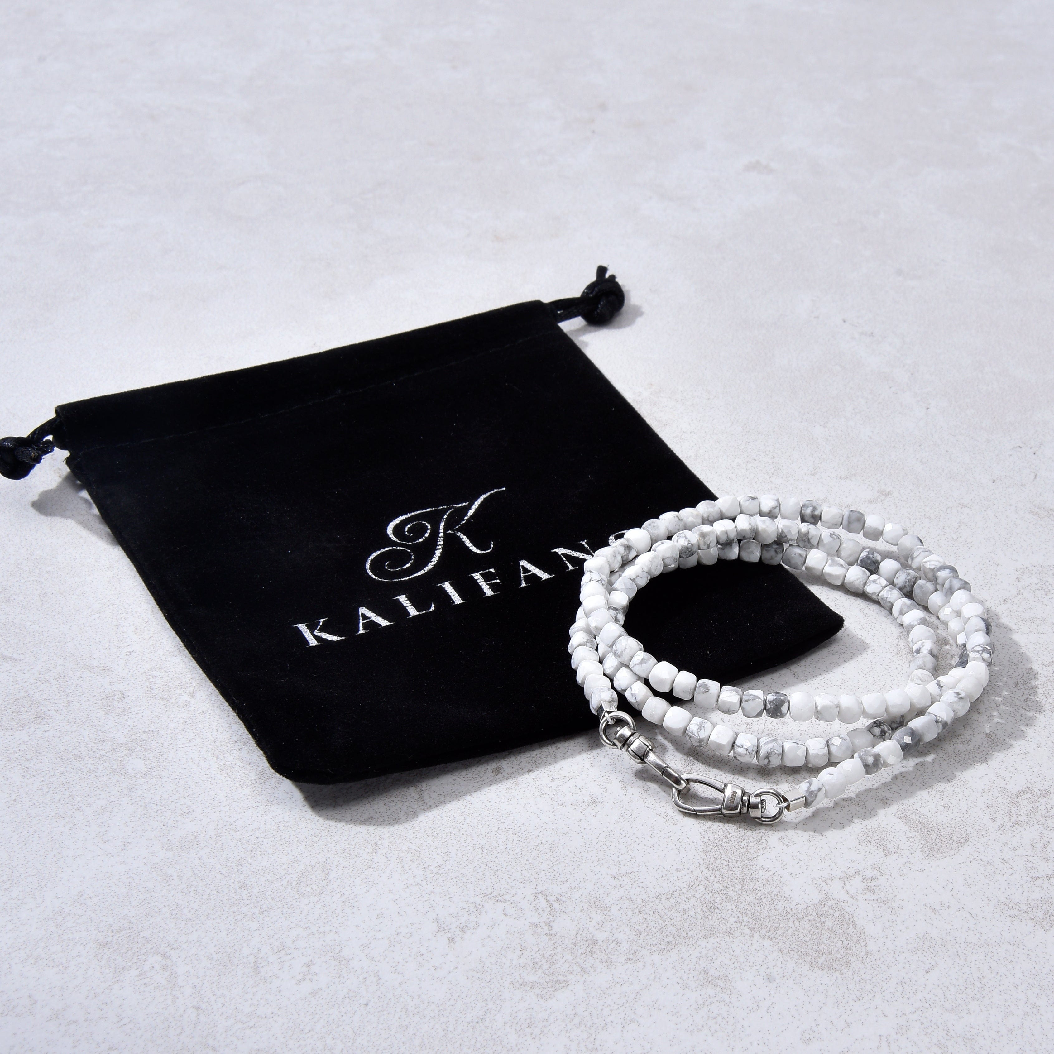 KALIFANO Gemstone Jewelry 4mm Howlite Faceted Cube 21" Necklace / Multi wrap Bracelet N55-HT