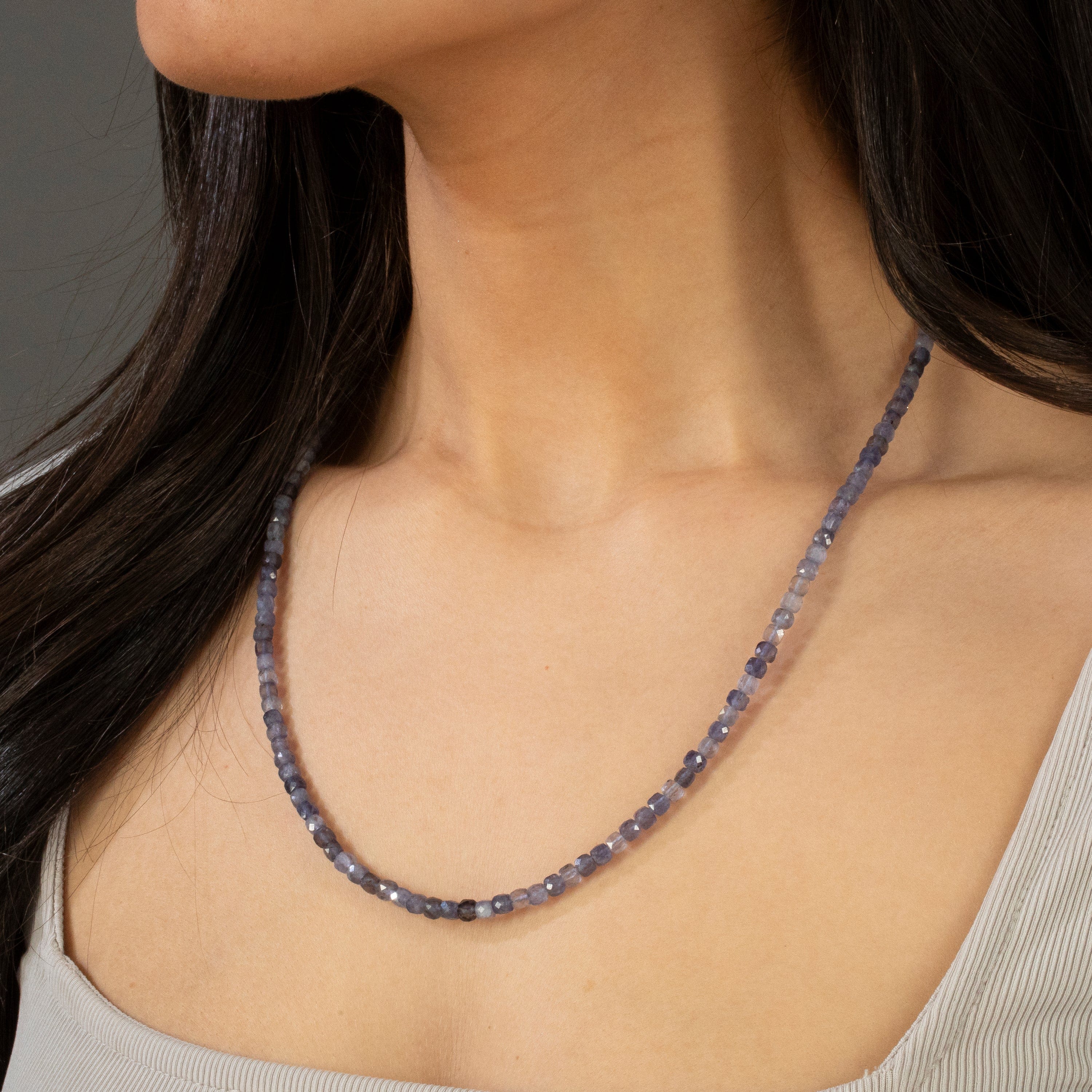 KALIFANO Gemstone Jewelry 4mm Iolite Faceted Cube 21" Necklace / Multi wrap Bracelet N55-IO