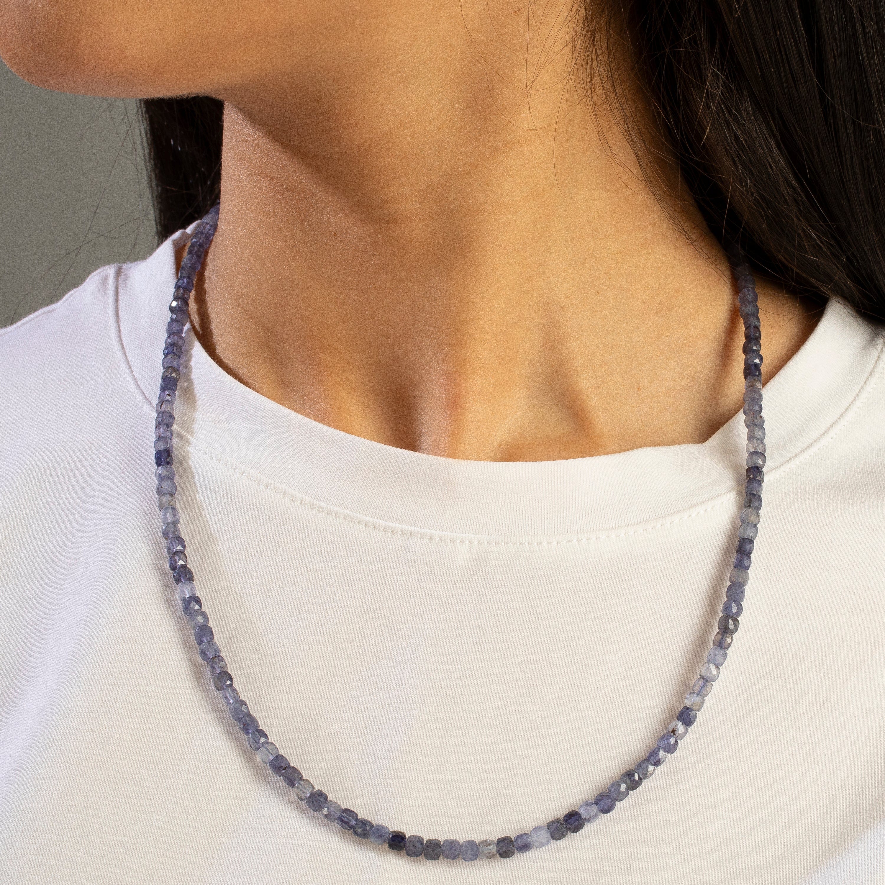 KALIFANO Gemstone Jewelry 4mm Iolite Faceted Cube 21" Necklace / Multi wrap Bracelet N55-IO