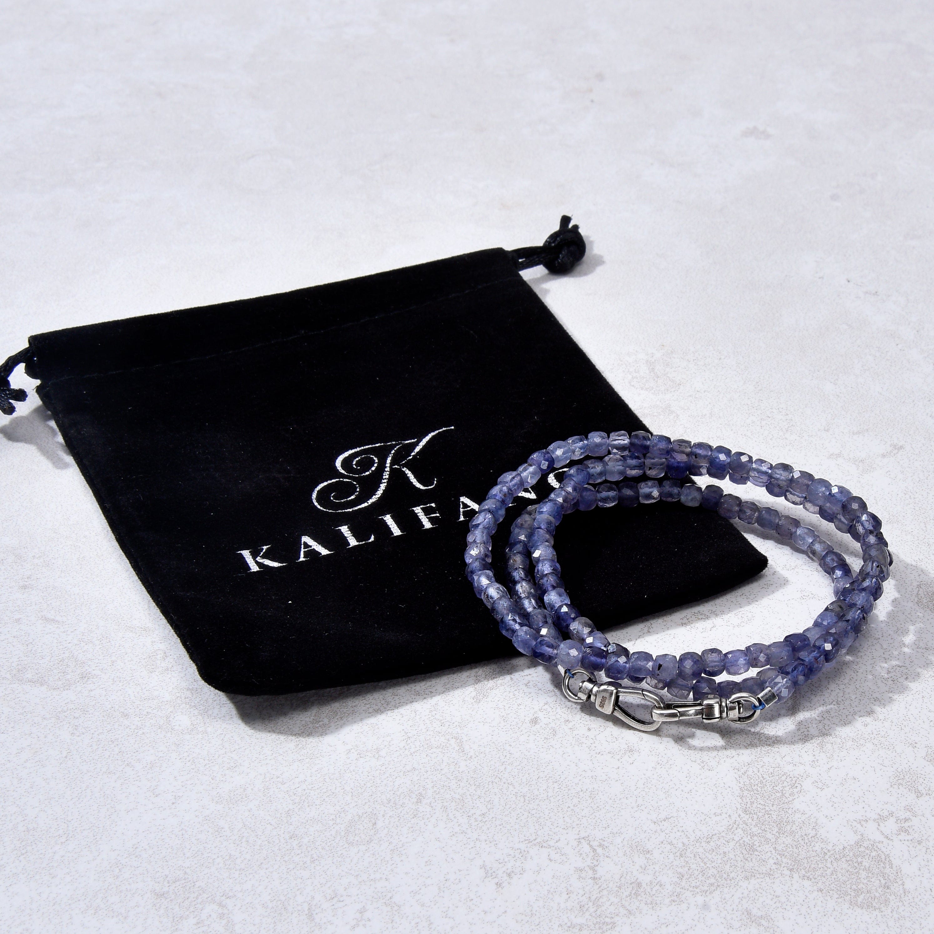 KALIFANO Gemstone Jewelry 4mm Iolite Faceted Cube 21" Necklace / Multi wrap Bracelet N55-IO