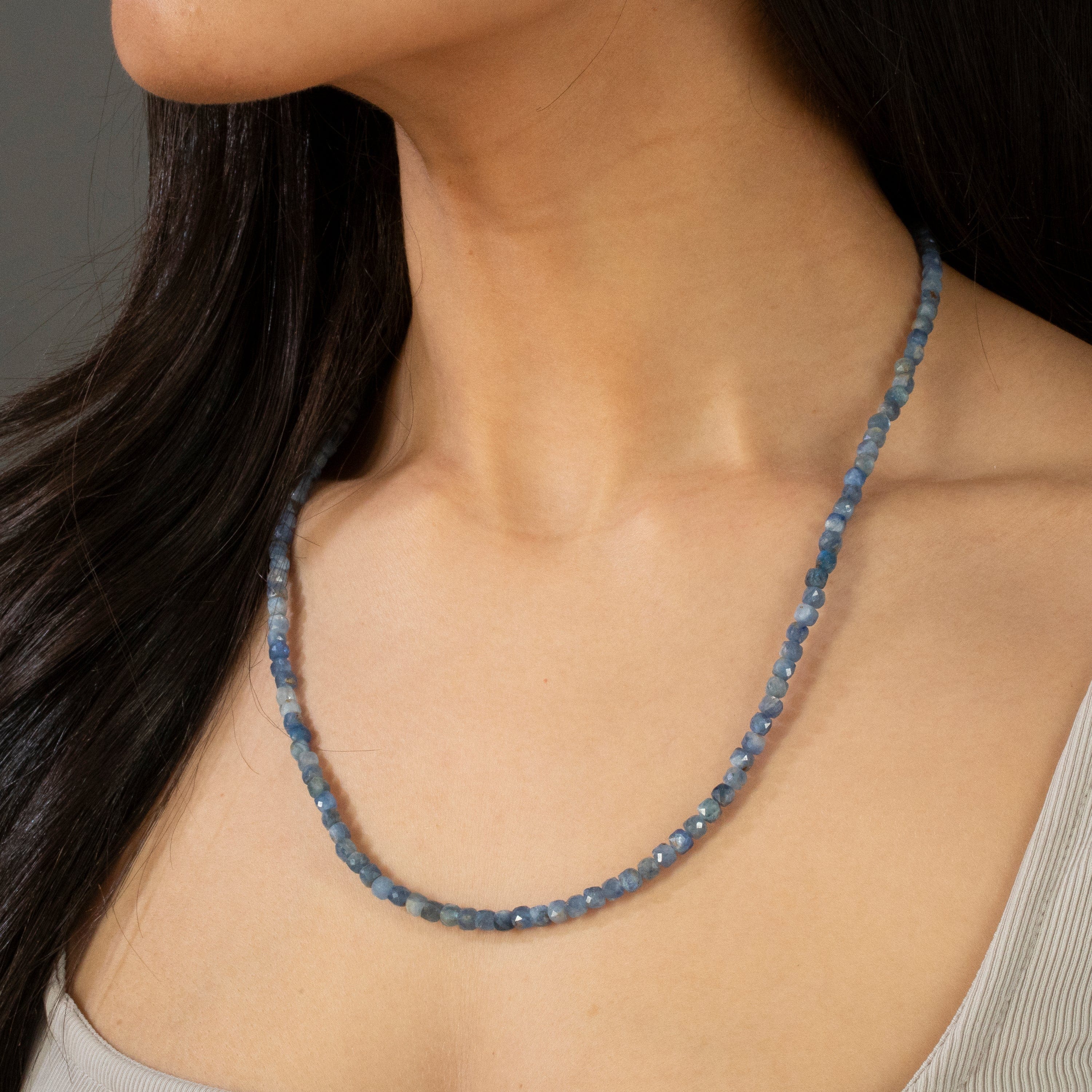 KALIFANO Gemstone Jewelry 4mm Kyanite Faceted Cube 21" Necklace / Multi wrap Bracelet N55-KE