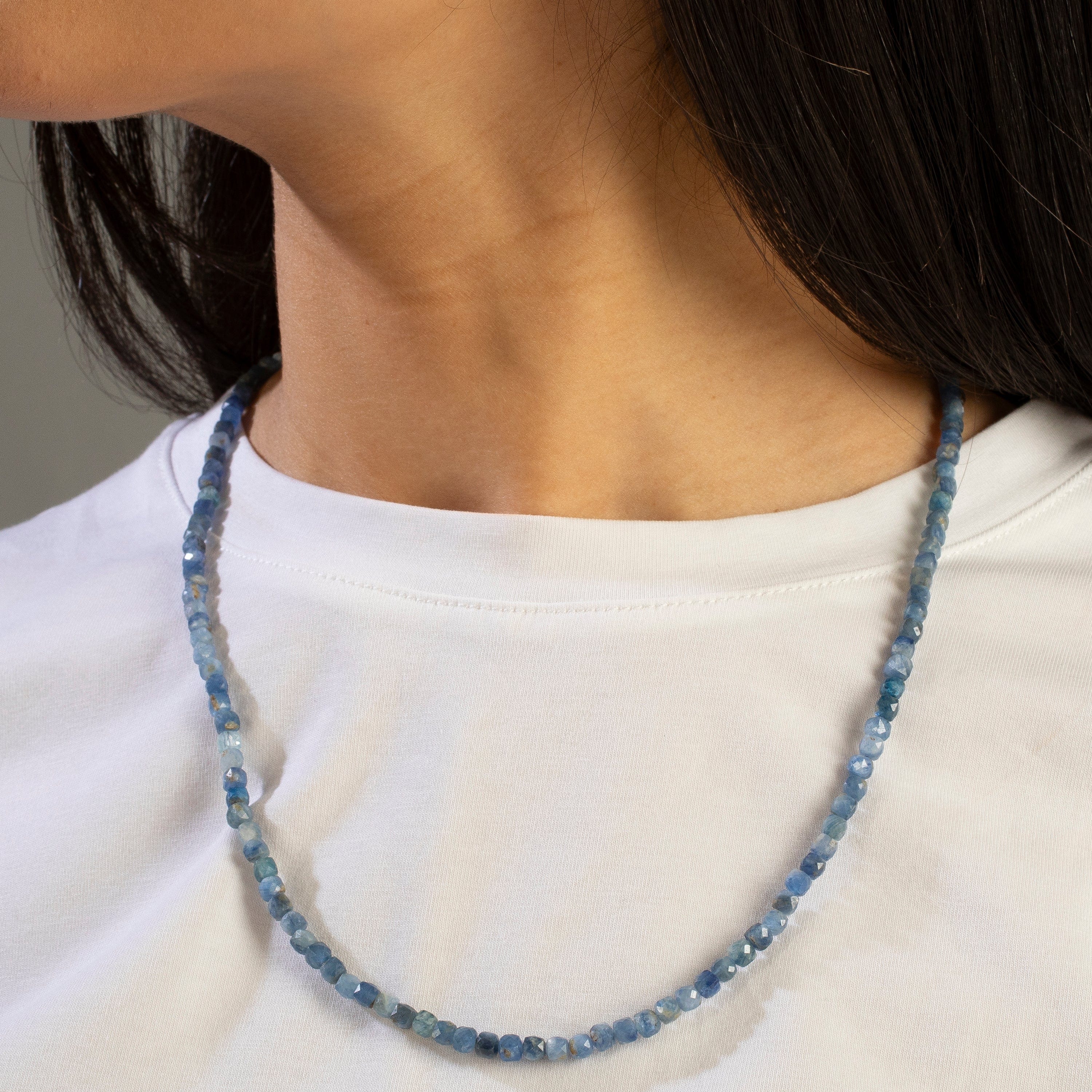 KALIFANO Gemstone Jewelry 4mm Kyanite Faceted Cube 21" Necklace / Multi wrap Bracelet N55-KE