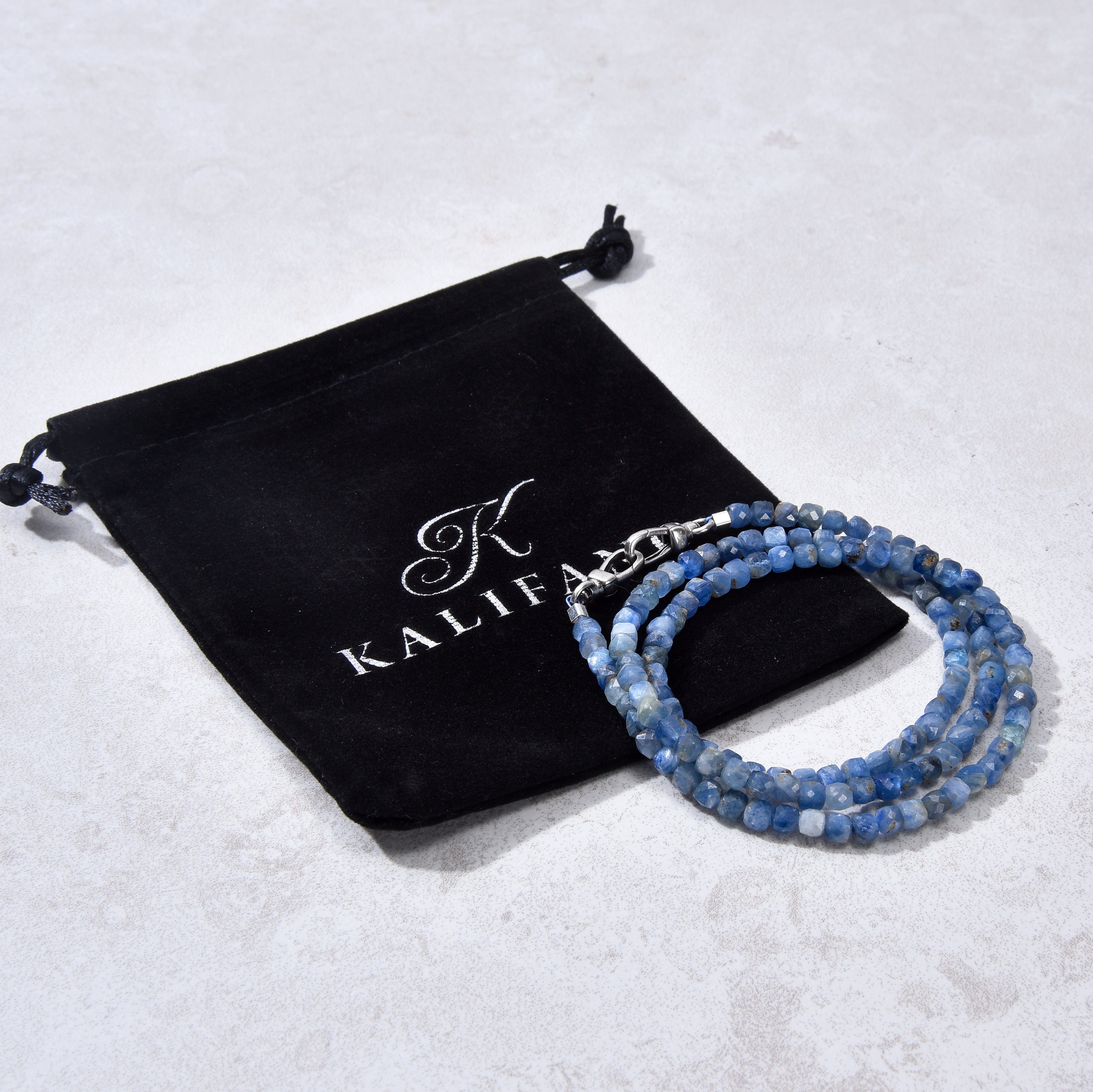 KALIFANO Gemstone Jewelry 4mm Kyanite Faceted Cube 21" Necklace / Multi wrap Bracelet N55-KE