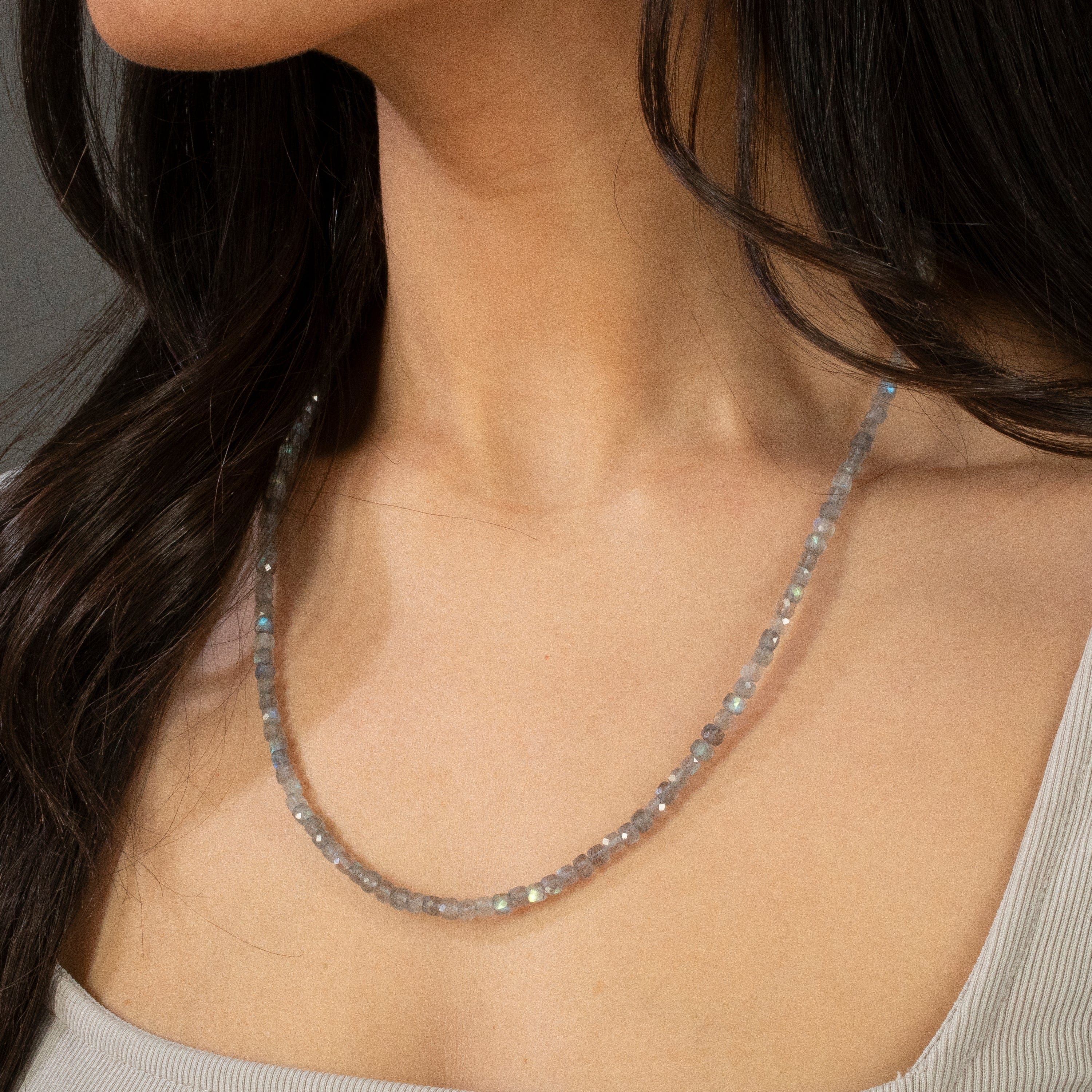 KALIFANO Gemstone Jewelry 4mm Labradorite Faceted Cube 21" Necklace / Multi wrap Bracelet N55-LB